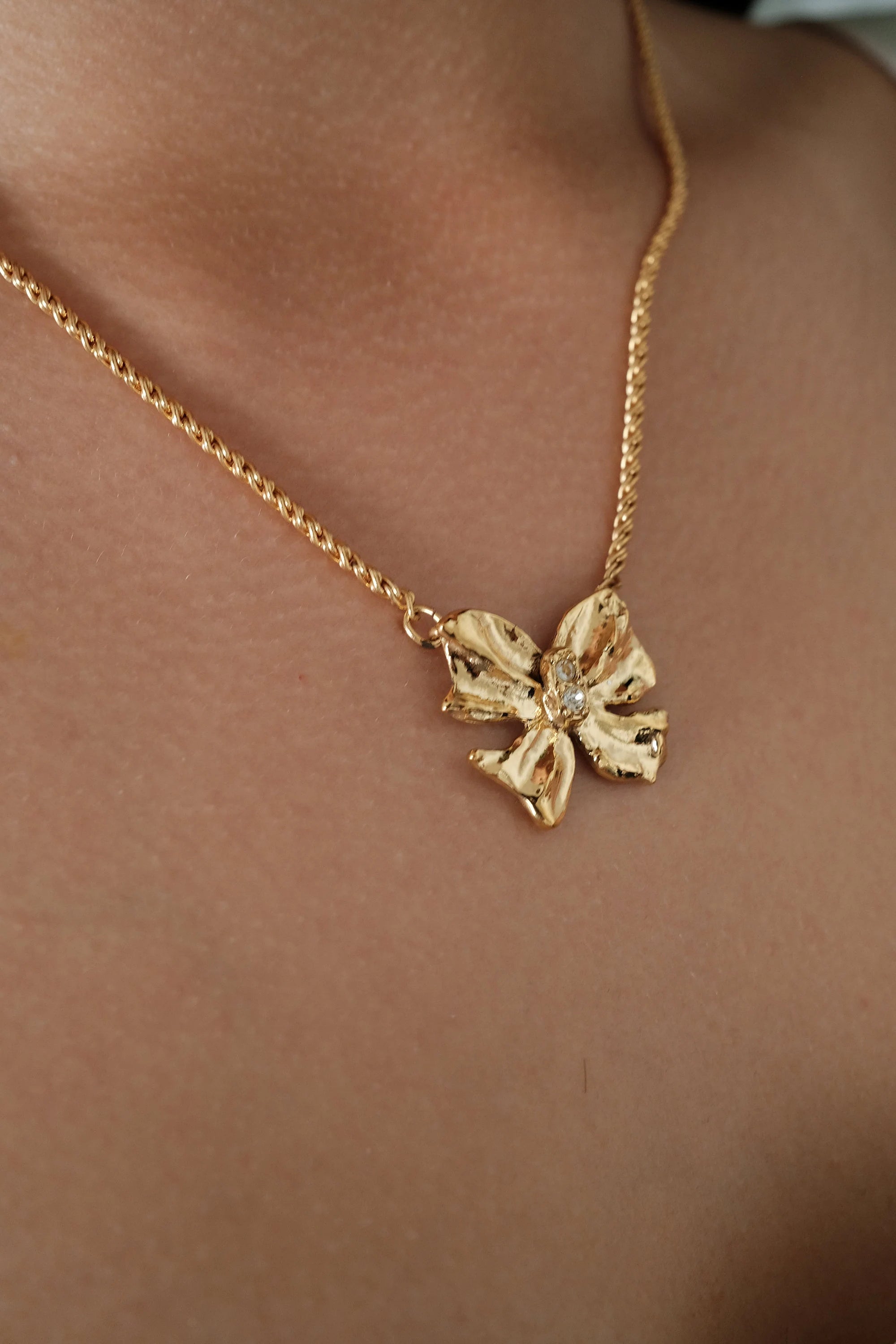 Vintage YSL Necklace, Yves Saint Laurent Ribbon Necklace Bow , YSL Pendant Necklace  Vintage Rhinestone, Gold Tone Necklace, Gift  for her