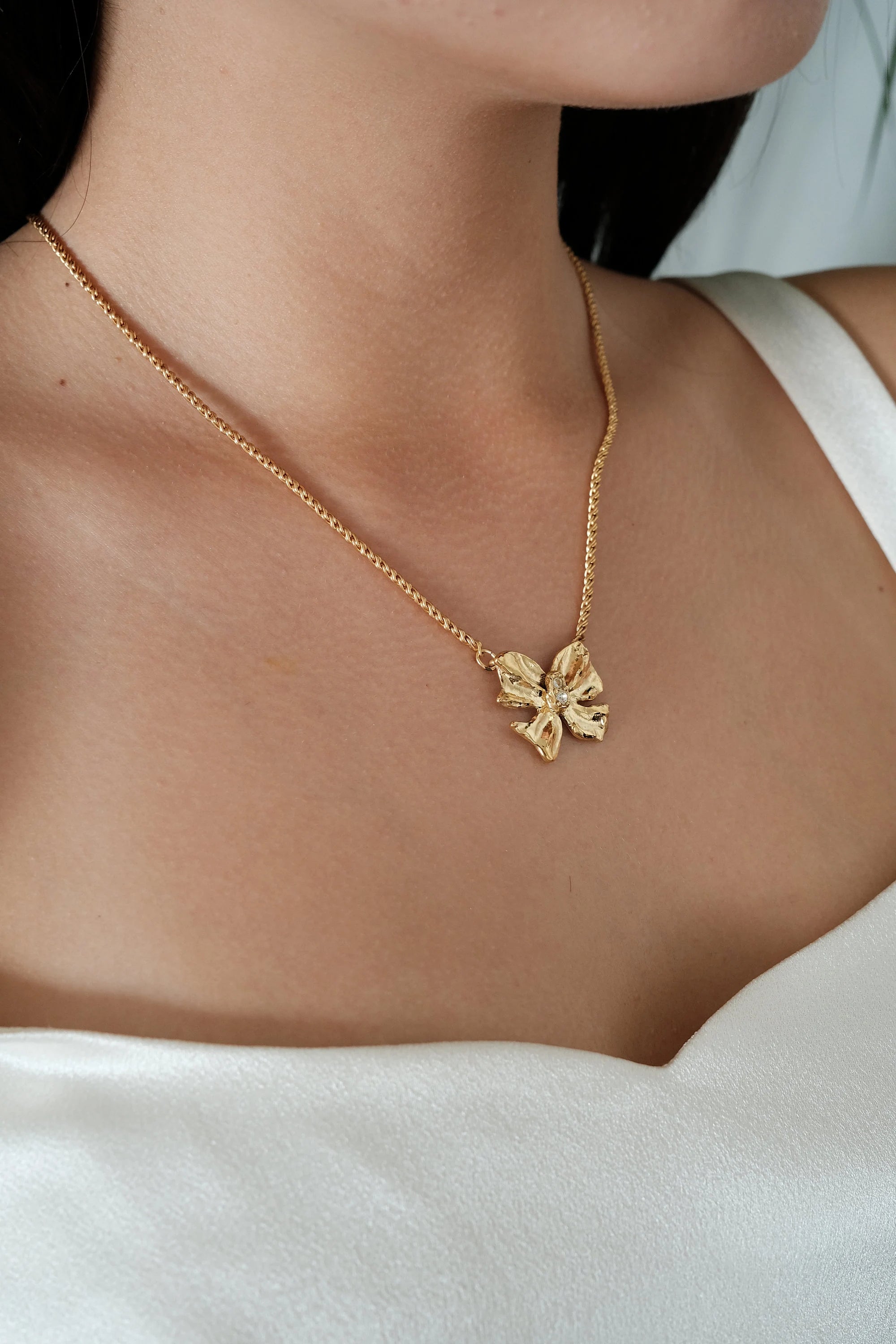 Vintage YSL Necklace, Yves Saint Laurent Ribbon Necklace Bow , YSL Pendant Necklace  Vintage Rhinestone, Gold Tone Necklace, Gift  for her