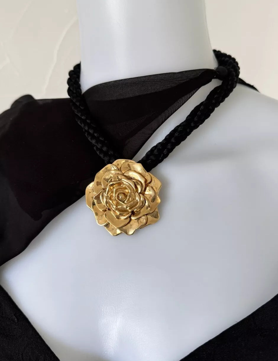 YSL necklace ,Yves Saint Laurent Necklace  Pendant Necklace, gold  Rose  choker, Vintage Jewelry gold, Necklace Large, Jewelry necklace
