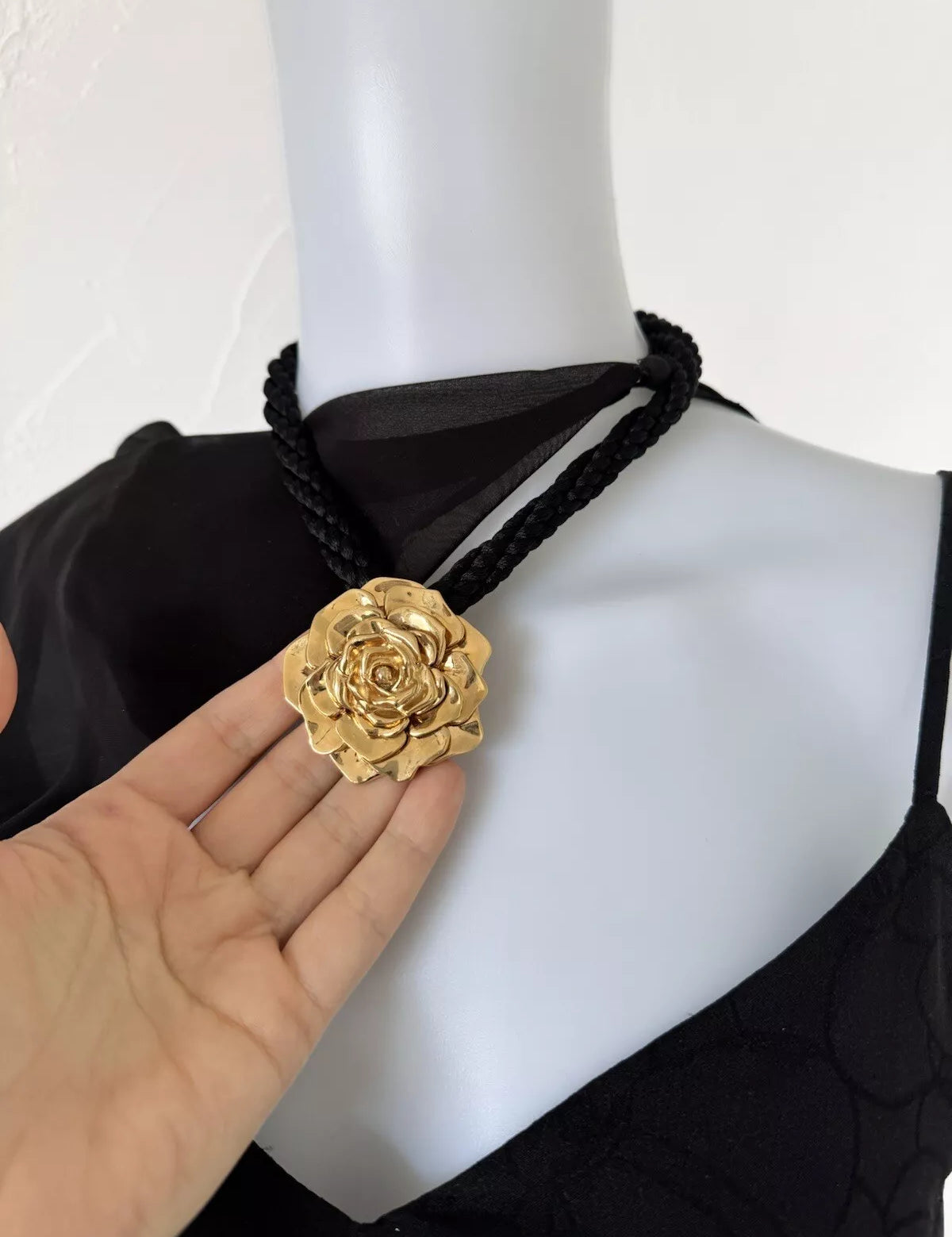 YSL necklace ,Yves Saint Laurent Necklace  Pendant Necklace, gold  Rose  choker, Vintage Jewelry gold, Necklace Large, Jewelry necklace
