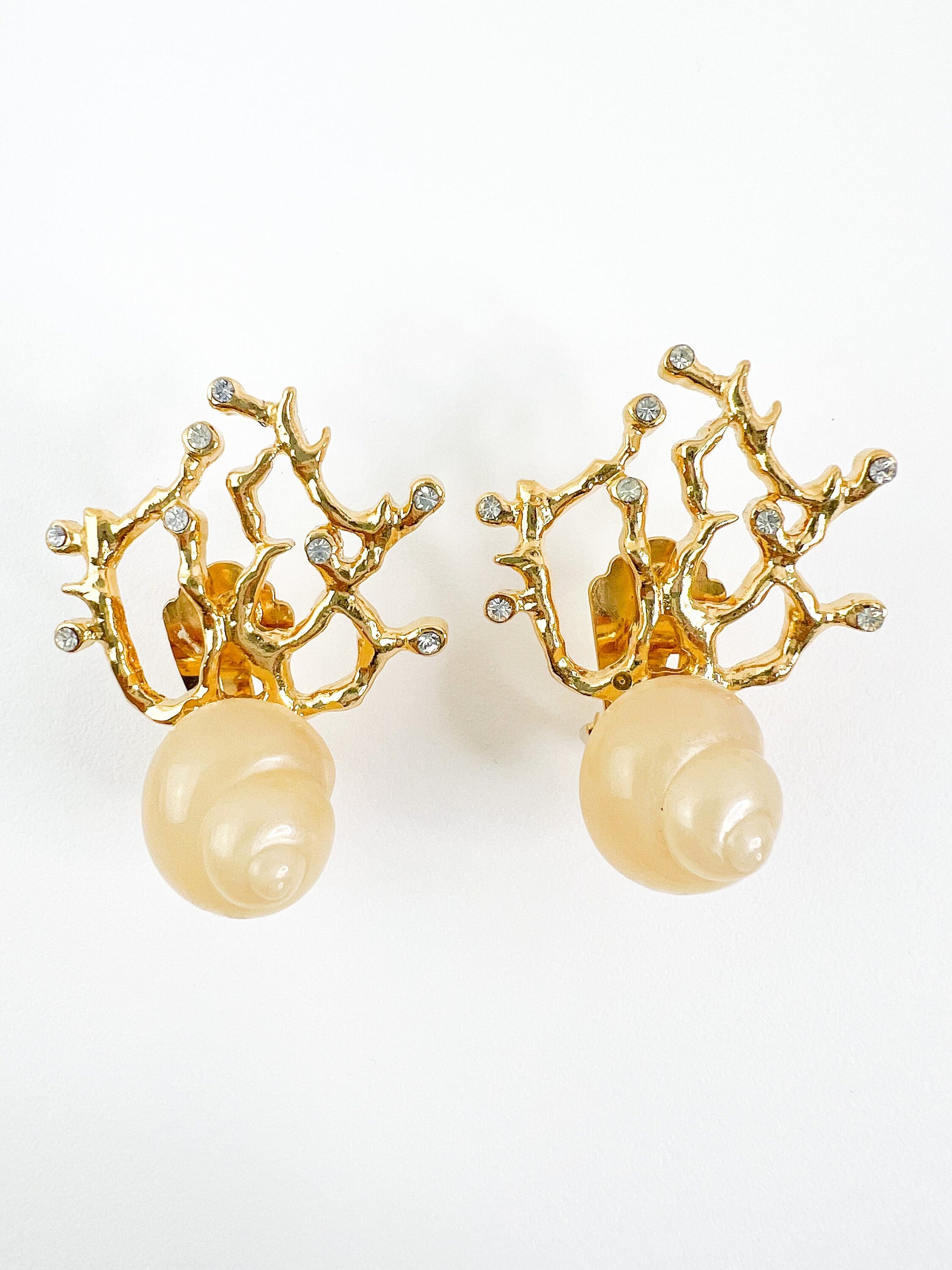 YSL Earrings Vintage, Yves Saint Laurent, Ocean Earrings, Shell Earrings, Coral Earrings, gift for her, gift for mom, Anniversary Gift