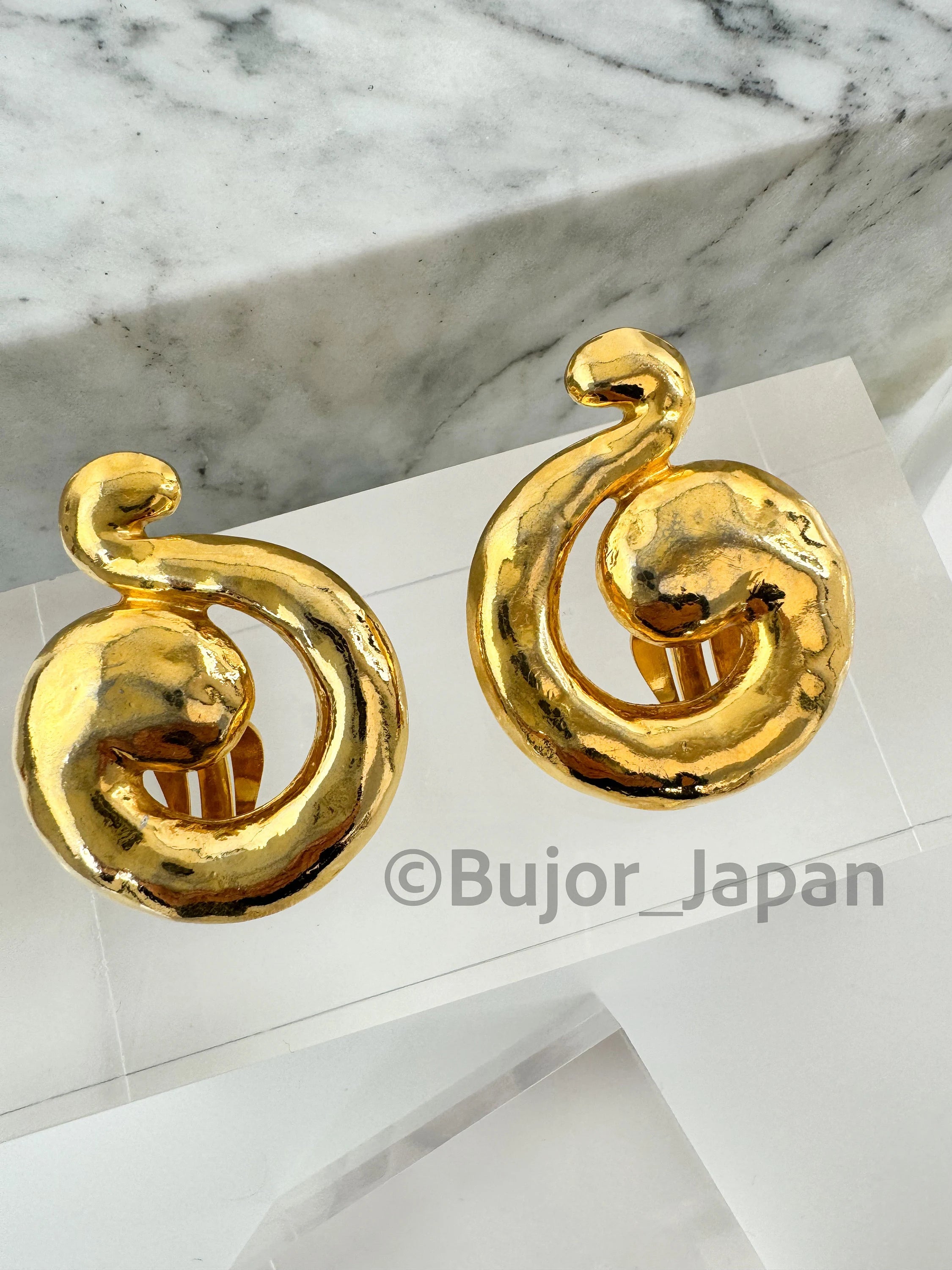 Vintage YSL Yves Saint Laurent Earrings, Vintage Clip-on Earrings, Vintage Earrings, Gift for her, Jewelry for Women, Hammered Spiral YSL