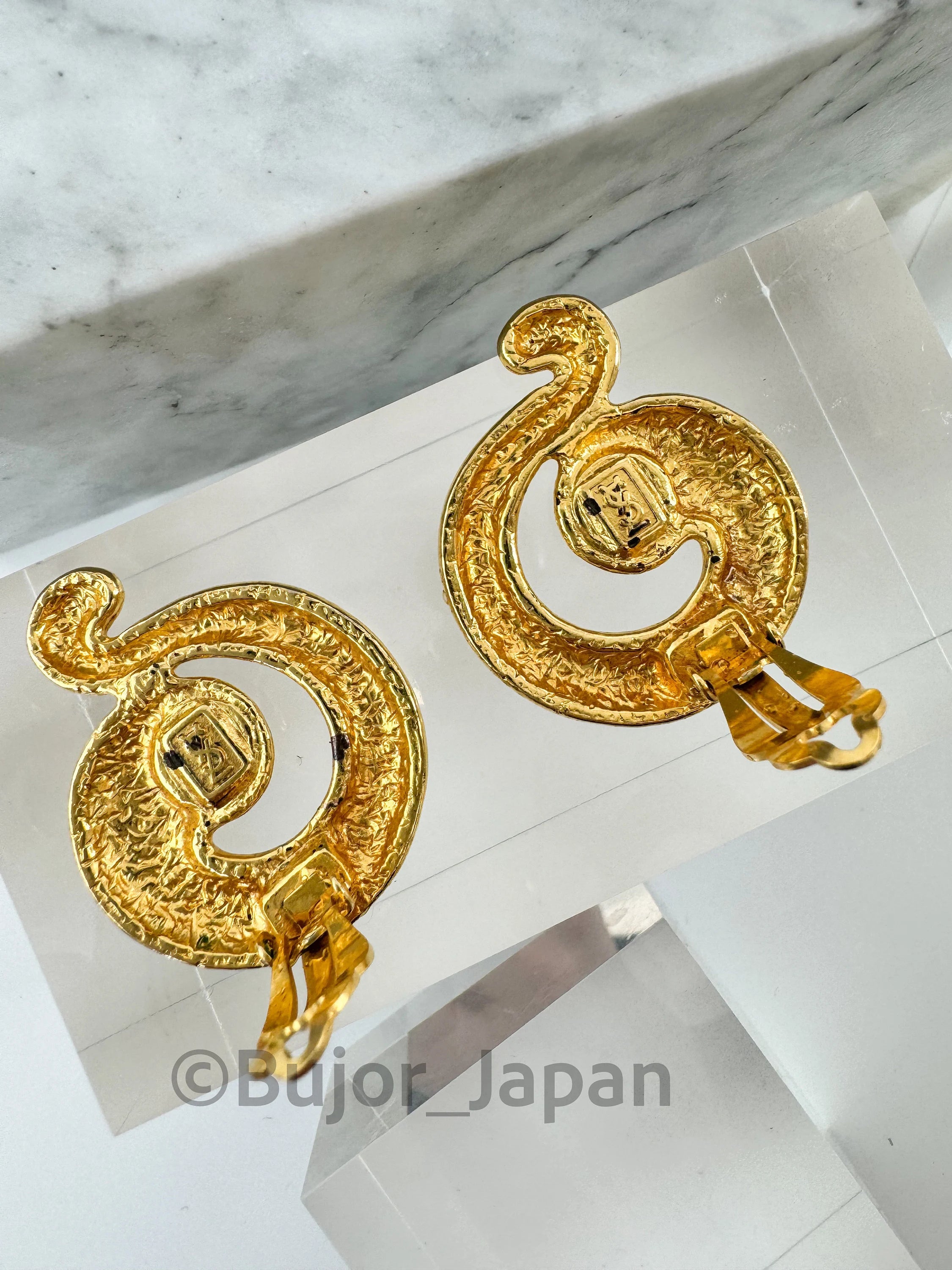 Vintage YSL Yves Saint Laurent Earrings, Vintage Clip-on Earrings, Vintage Earrings, Gift for her, Jewelry for Women, Hammered Spiral YSL