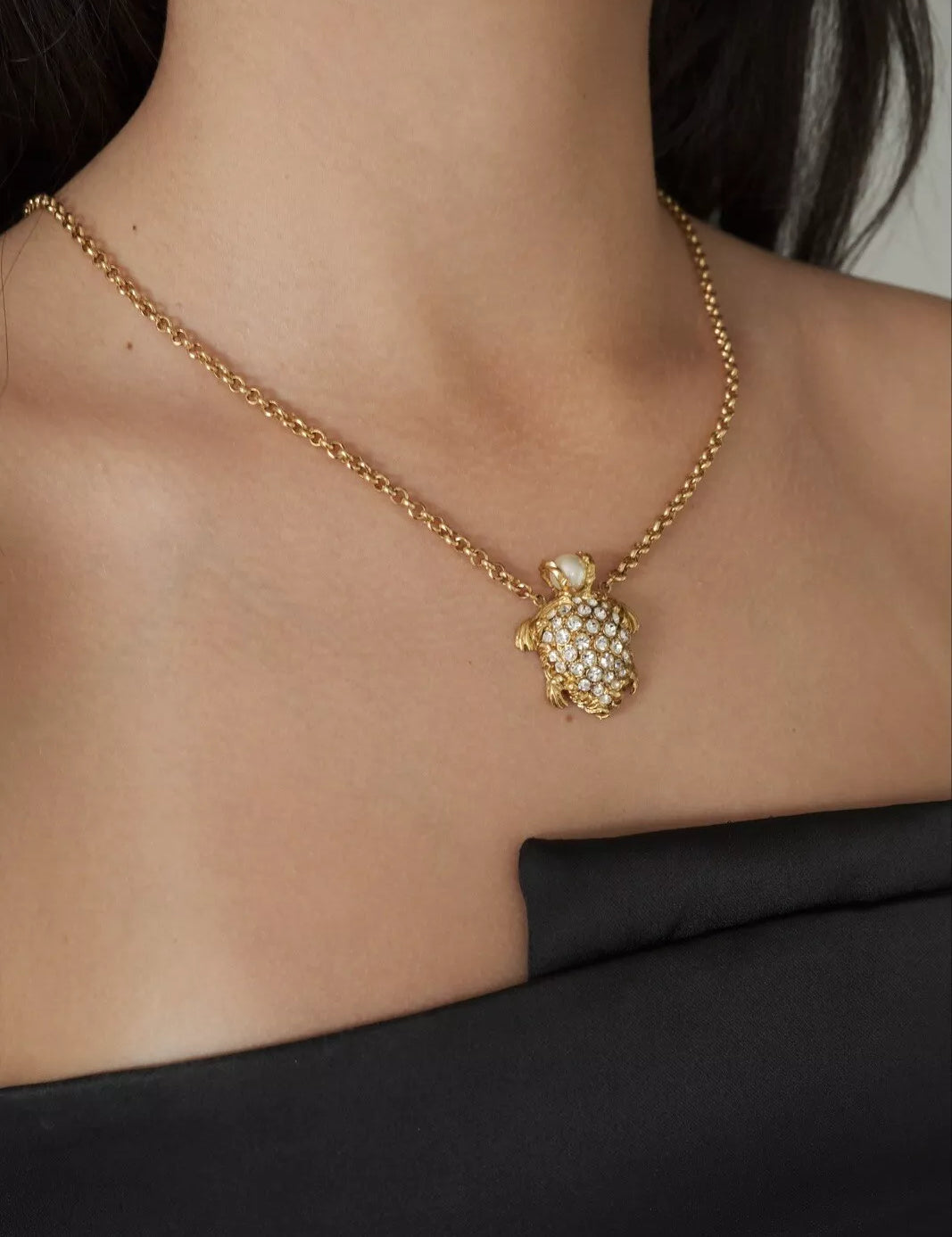 Vintage YSL Necklace, Yves Saint Laurent Necklace Pendant Turtle Gold, Vintage Rhinestone, Bridal jewelry, Wedding Jewelry, Jewelry necklace