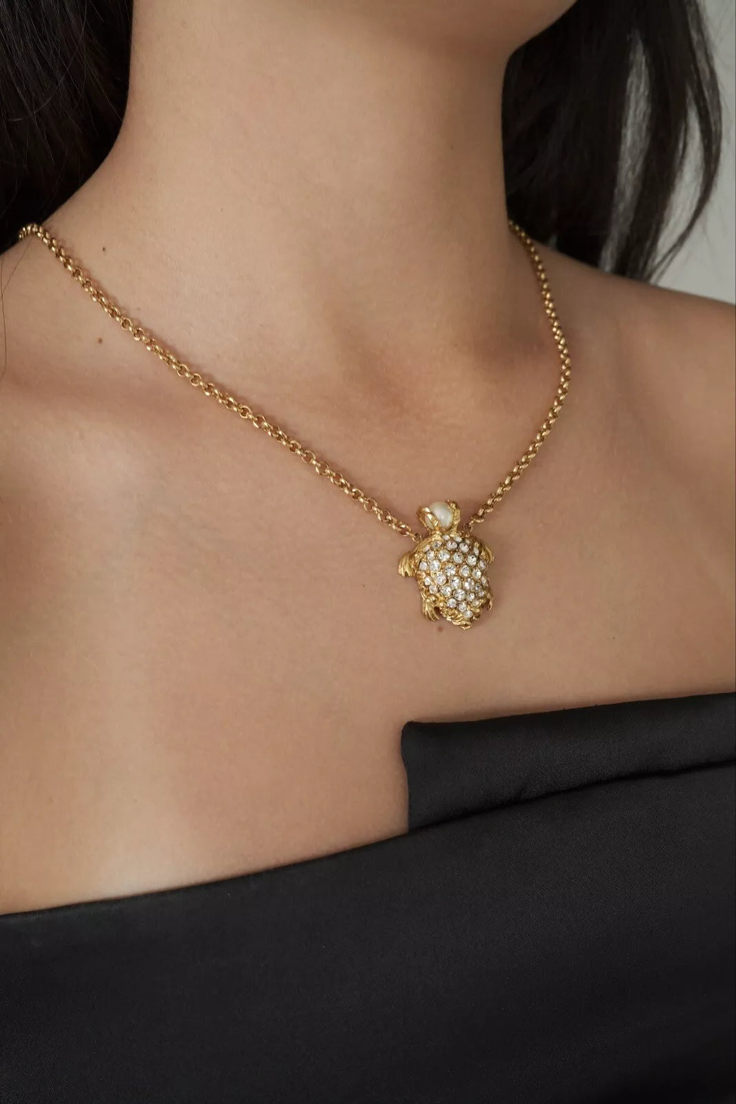 Vintage YSL Necklace, Yves Saint Laurent Necklace Pendant Turtle Gold, Vintage Rhinestone, Bridal jewelry, Wedding Jewelry, Jewelry necklace