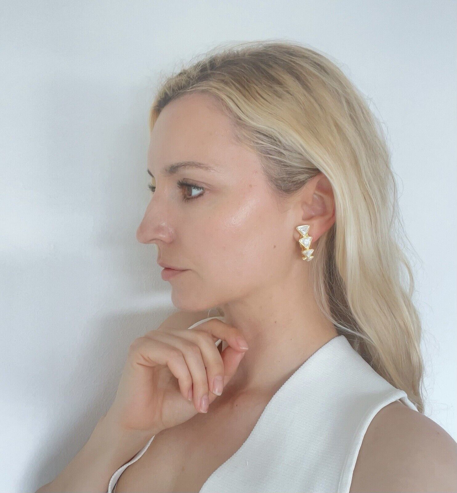 Vintage YSL Earrings, Yves Saint Laurent Earrings, Gift for her, Vintage Hoop earrings Gold, Earrings Clip On, Vintage Rhinestones