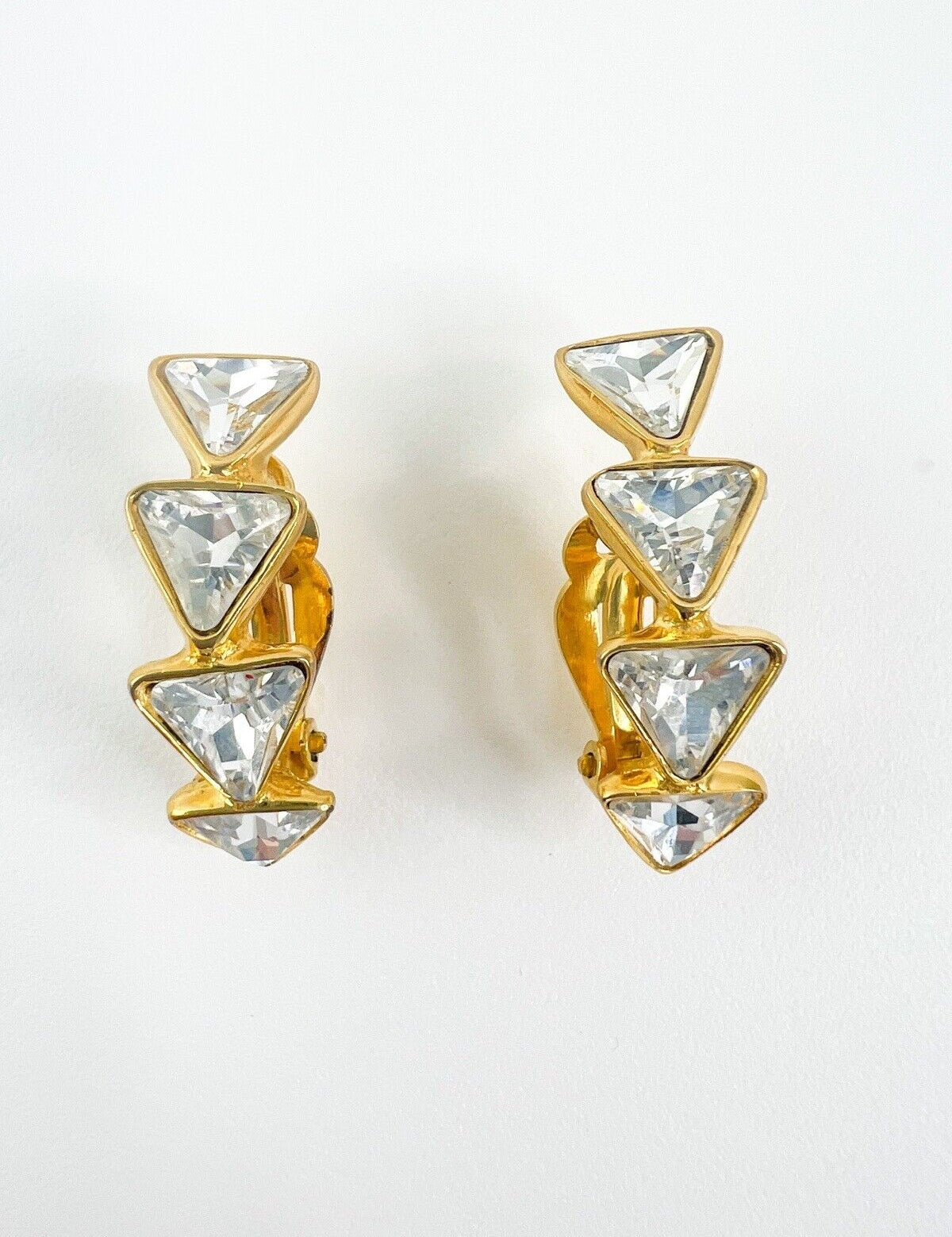 Vintage YSL Earrings, Yves Saint Laurent Earrings, Gift for her, Vintage Hoop earrings Gold, Earrings Clip On, Vintage Rhinestones