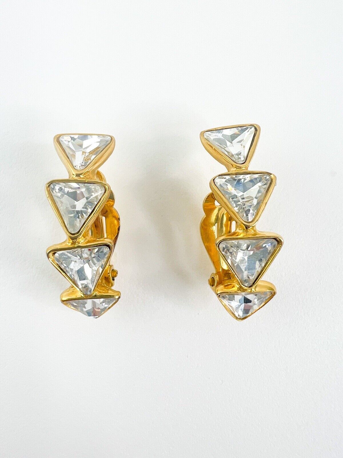 Vintage YSL Earrings, Yves Saint Laurent Earrings, Gift for her, Vintage Hoop earrings Gold, Earrings Clip On, Vintage Rhinestones