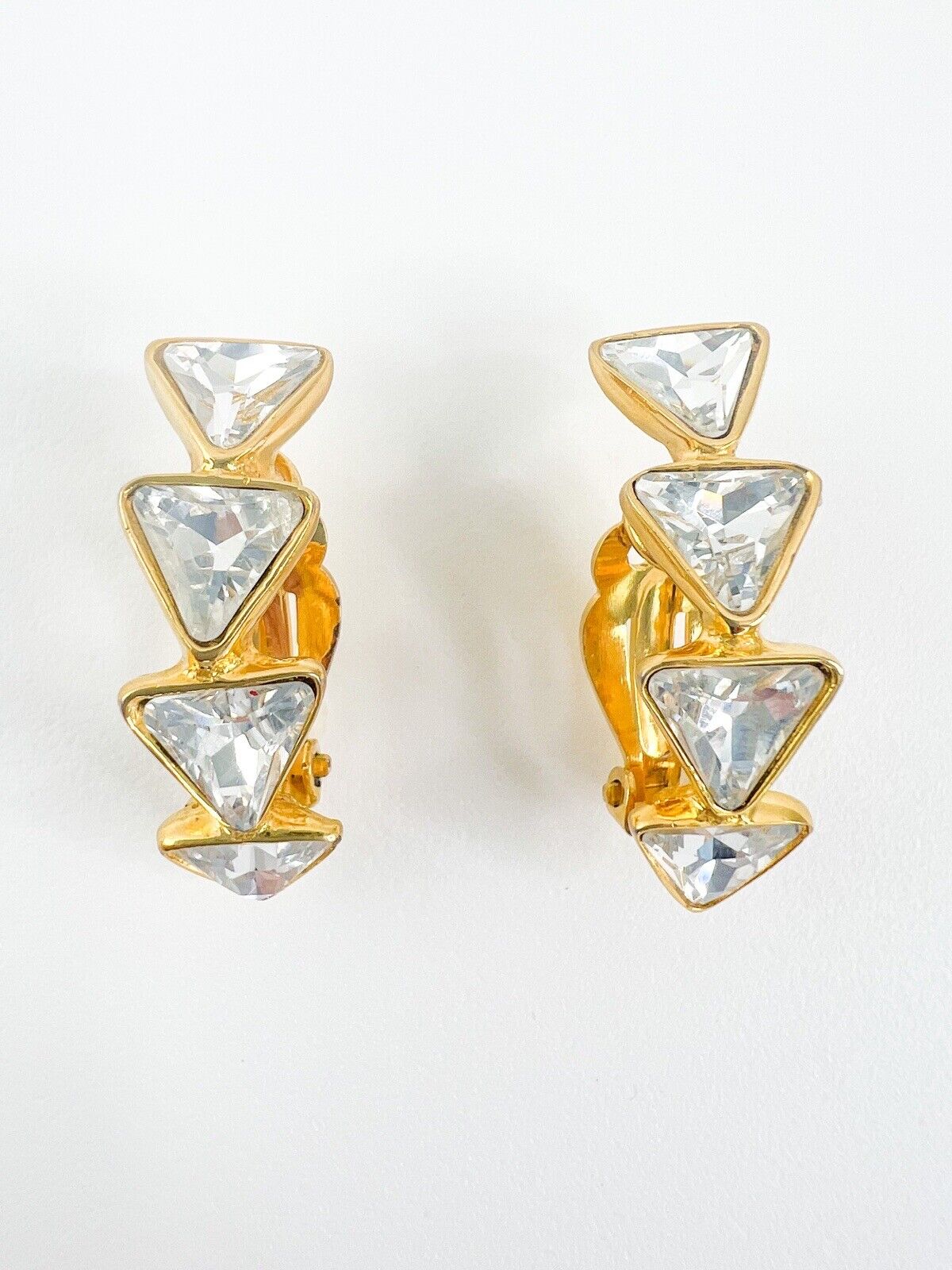Vintage YSL Earrings, Yves Saint Laurent Earrings, Gift for her, Vintage Hoop earrings Gold, Earrings Clip On, Vintage Rhinestones