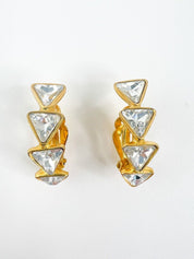 Vintage YSL Earrings, Yves Saint Laurent Earrings, Gift for her, Vintage Hoop earrings Gold, Earrings Clip On, Vintage Rhinestones