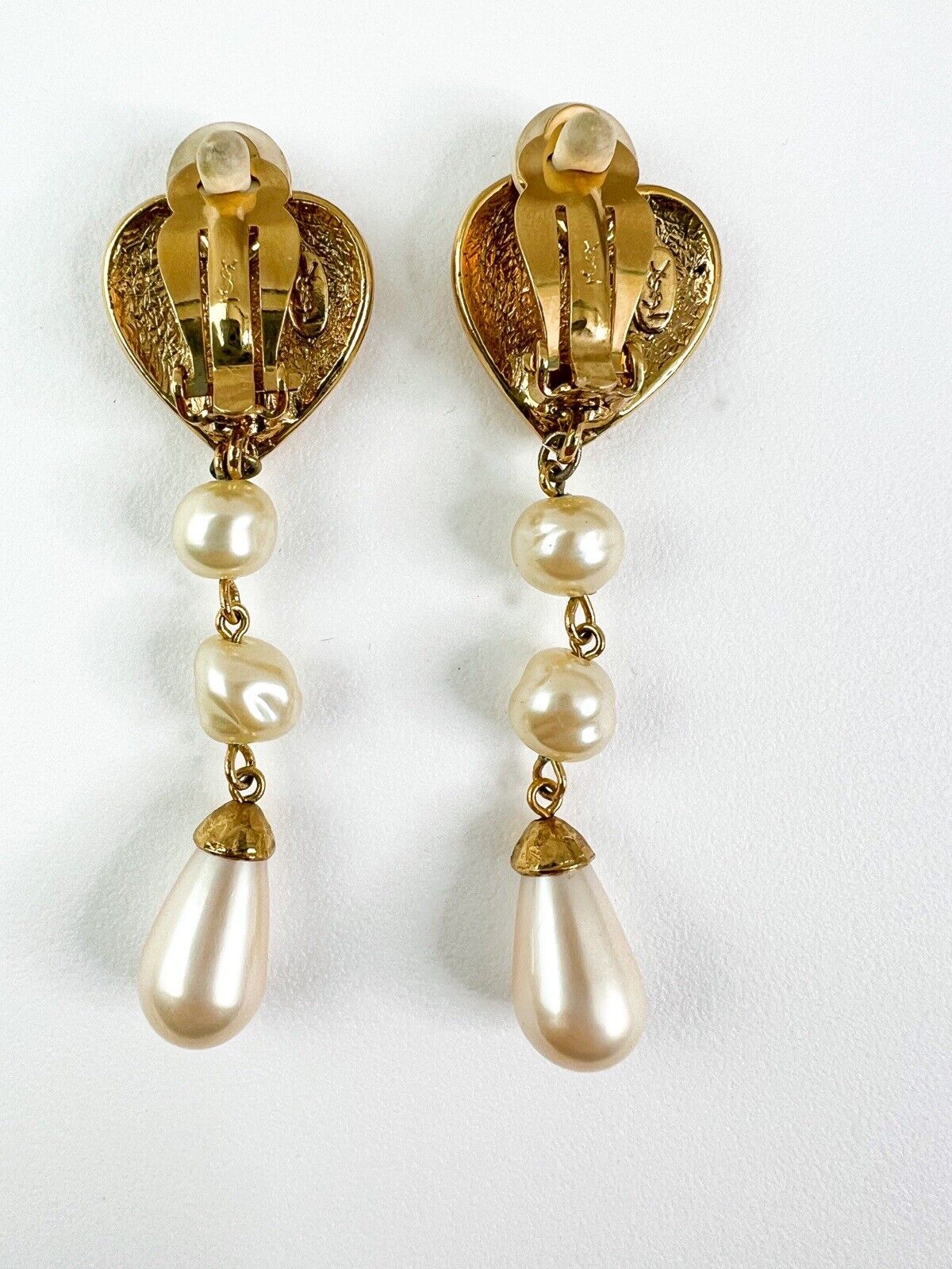 Vintage YSL Yves Saint Laurent  earrings, Earrings Dangle Gold, Earrings heart pearl, Heart Drop Dangling Earrings, Vintage Rhinestone