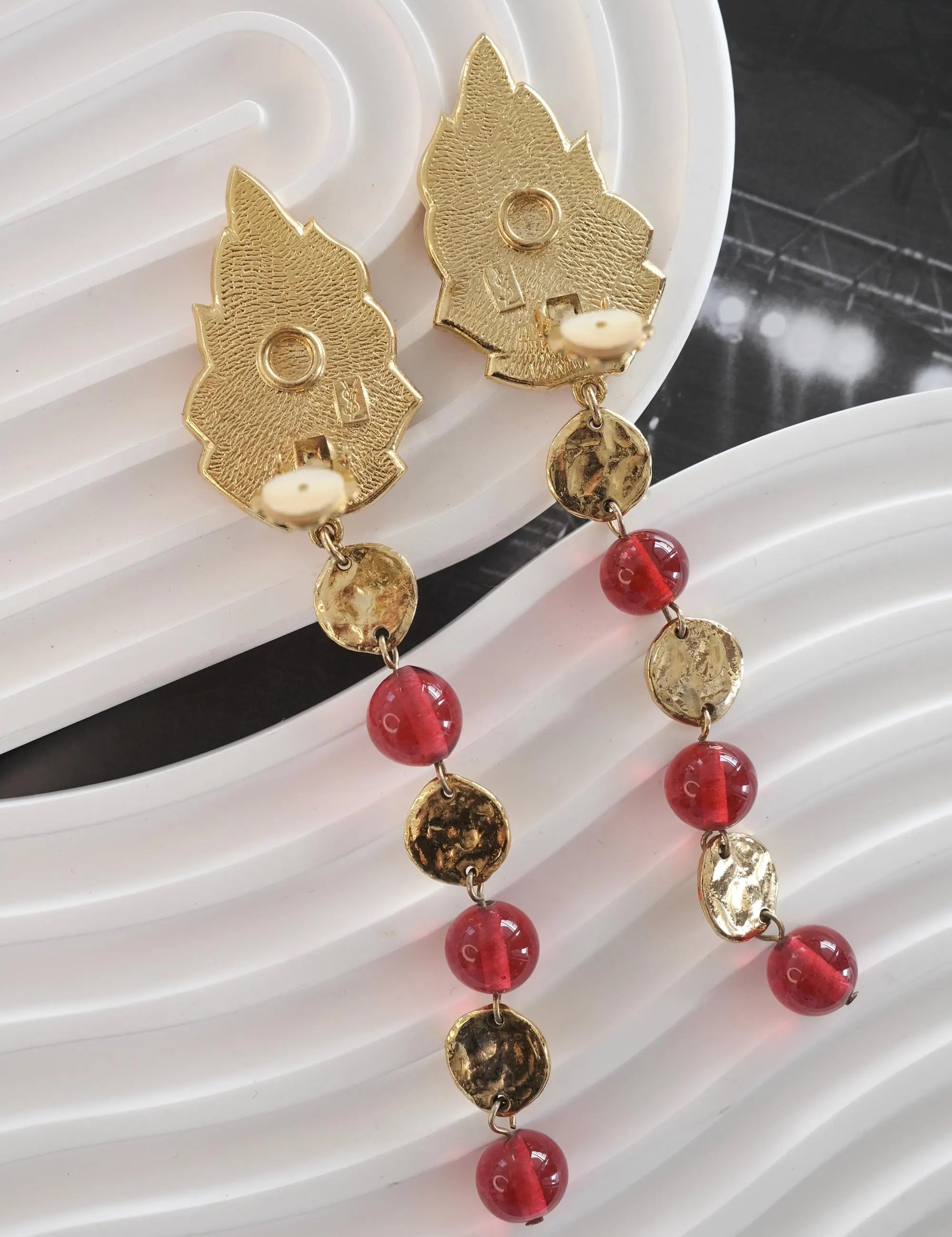 YSL earrings ,Yves Saint Laurent Earrings, Leaf Motif Long Earrings, YSL vintage Earrings, YSL rare  Earrings, Jewelry for Women