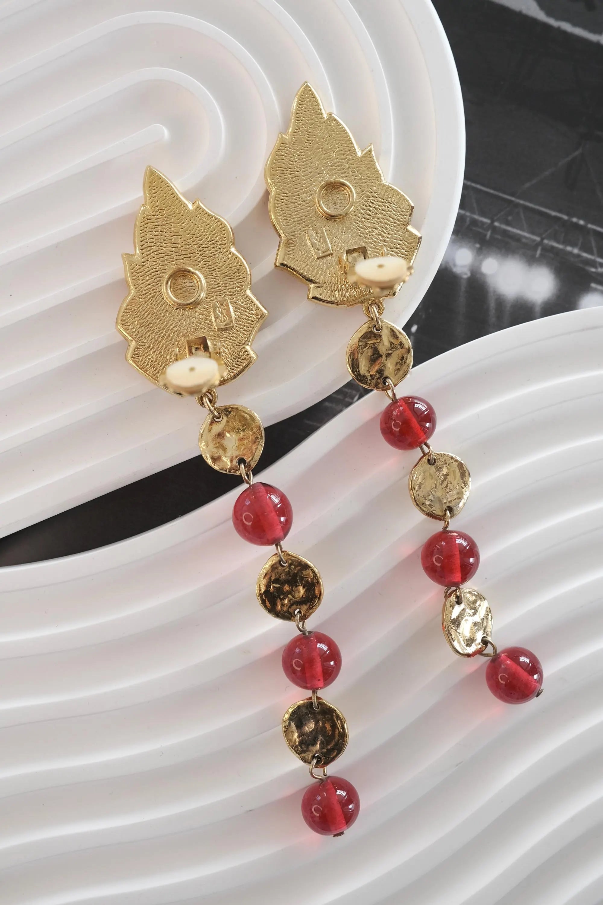 YSL earrings ,Yves Saint Laurent Earrings, Leaf Motif Long Earrings, YSL vintage Earrings, YSL rare  Earrings, Jewelry for Women