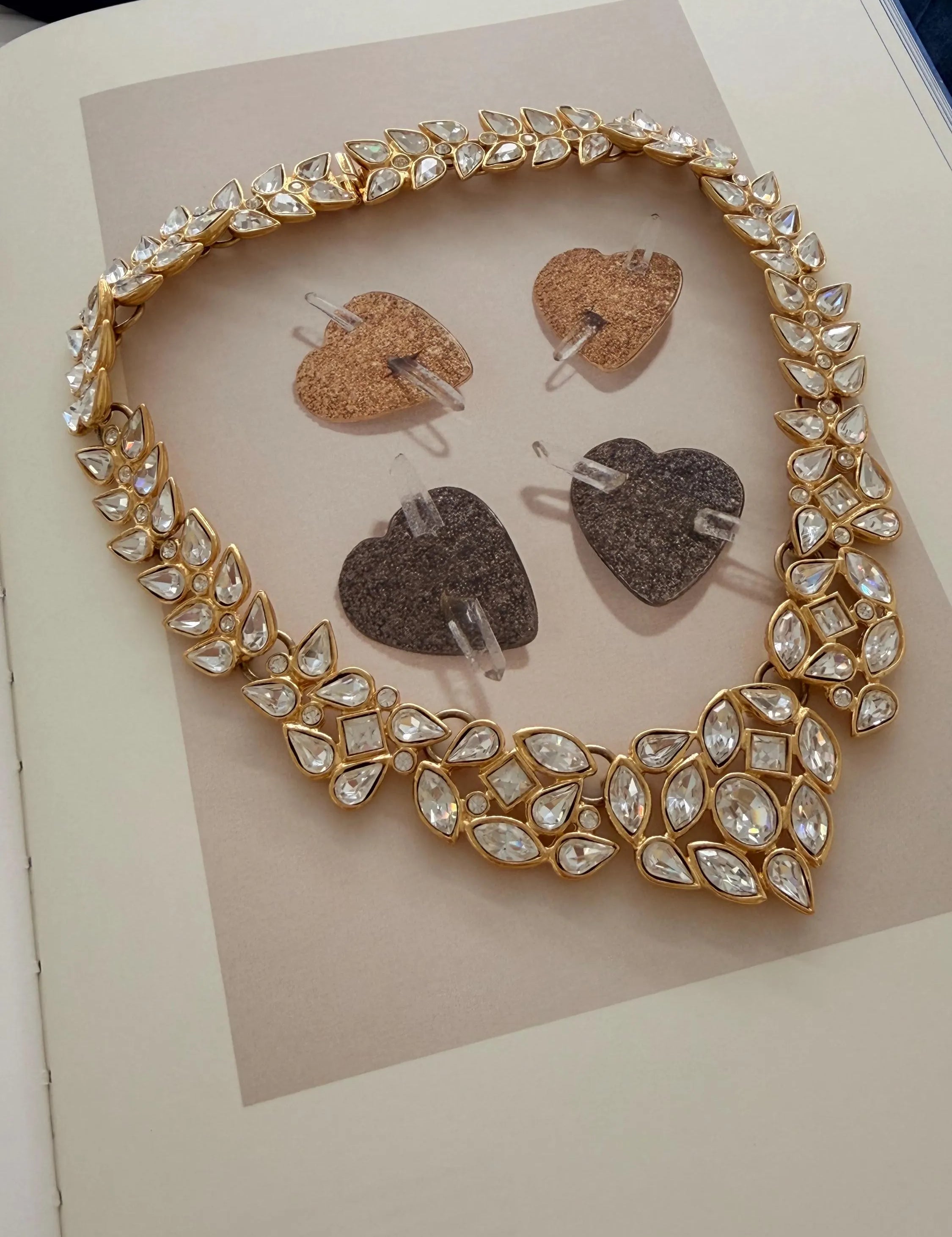 Vintage YSL Yves Saint Laurent crystal choker necklace gold tone bridal statement jewelry