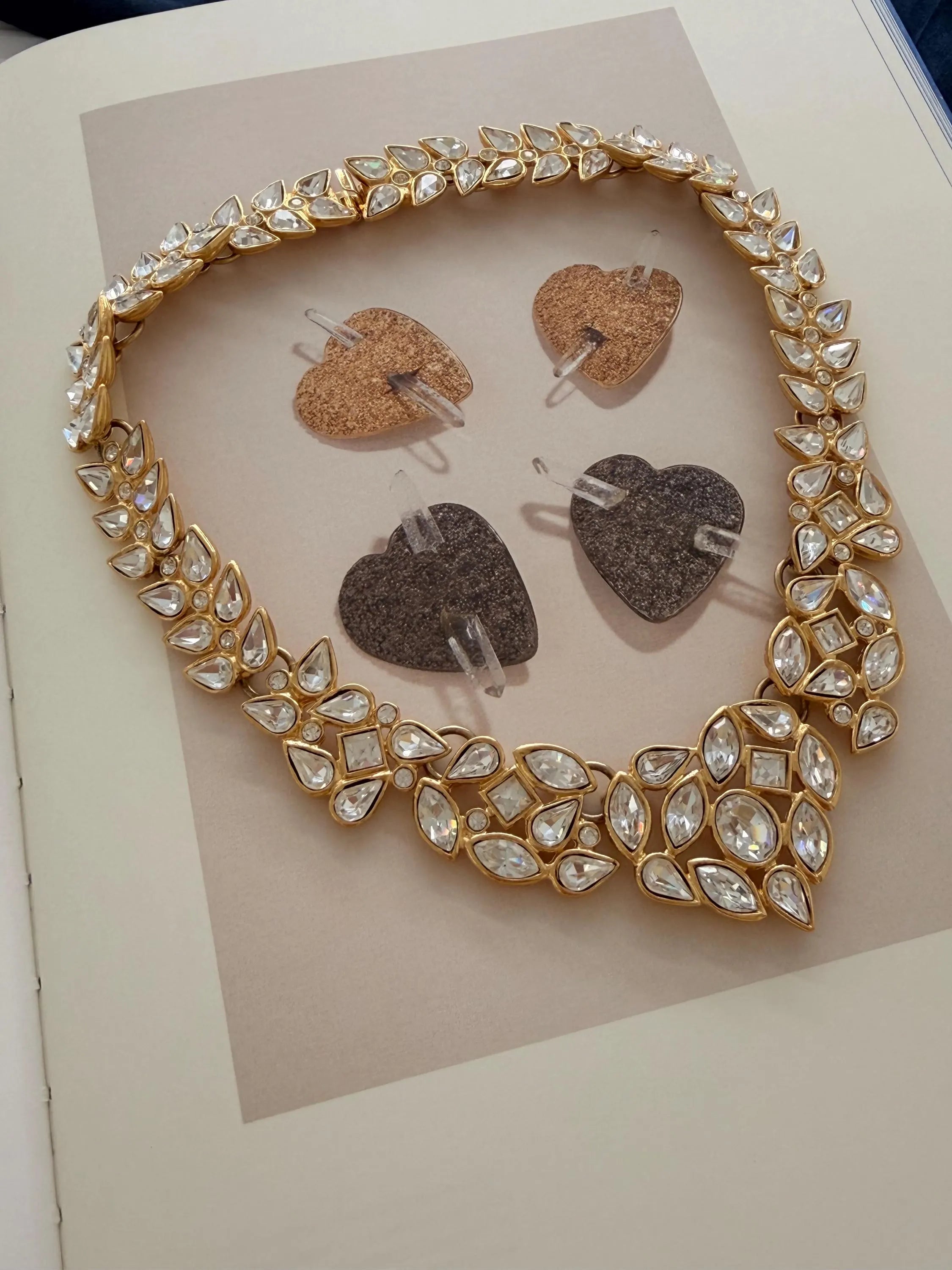 Vintage YSL Yves Saint Laurent crystal choker necklace gold tone bridal statement jewelry