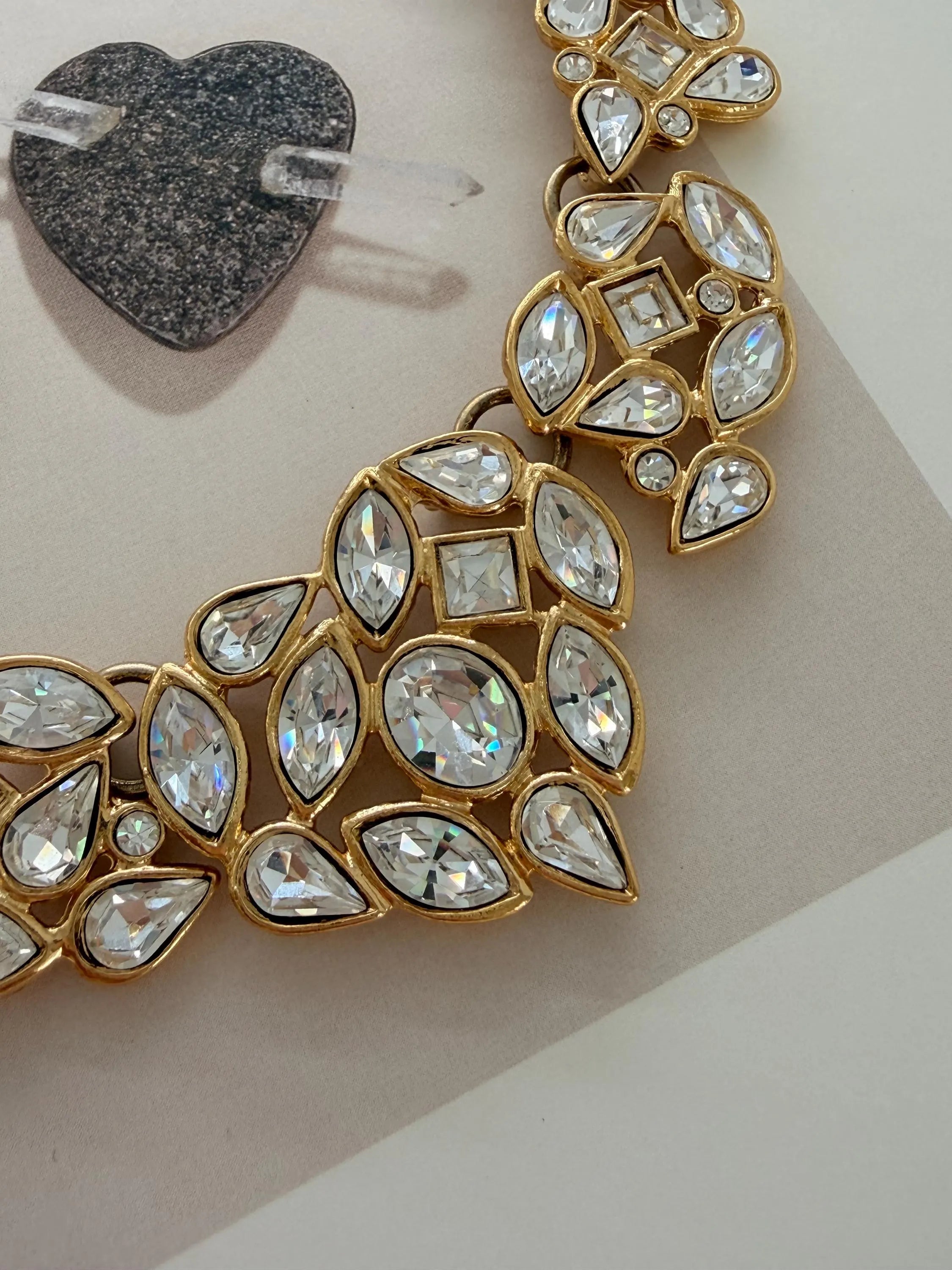 Vintage Yves Saint Laurent gold tone crystal choker necklace elegant bridal jewelry
