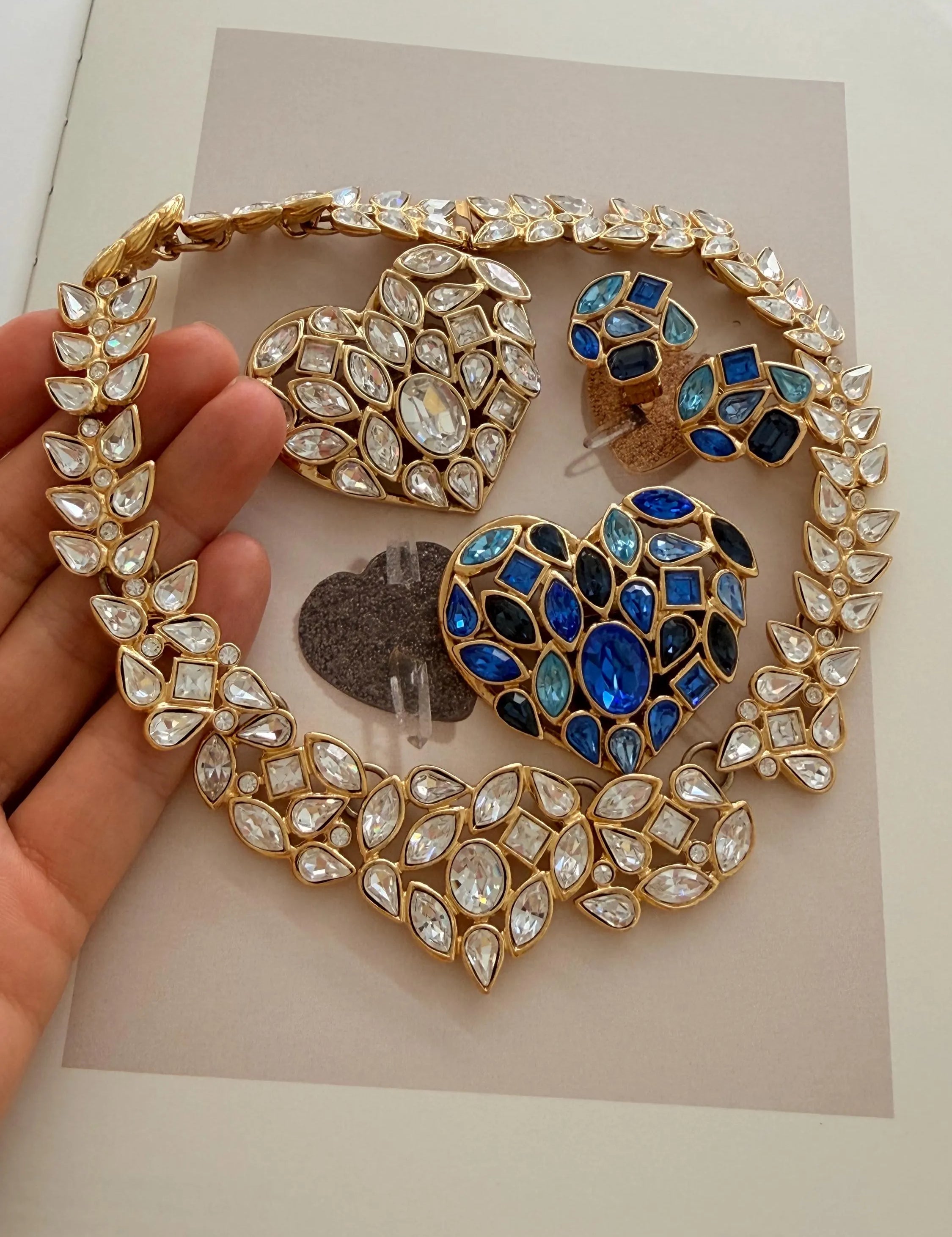 Vintage Yves Saint Laurent gold tone crystal choker necklace elegant bridal jewelry