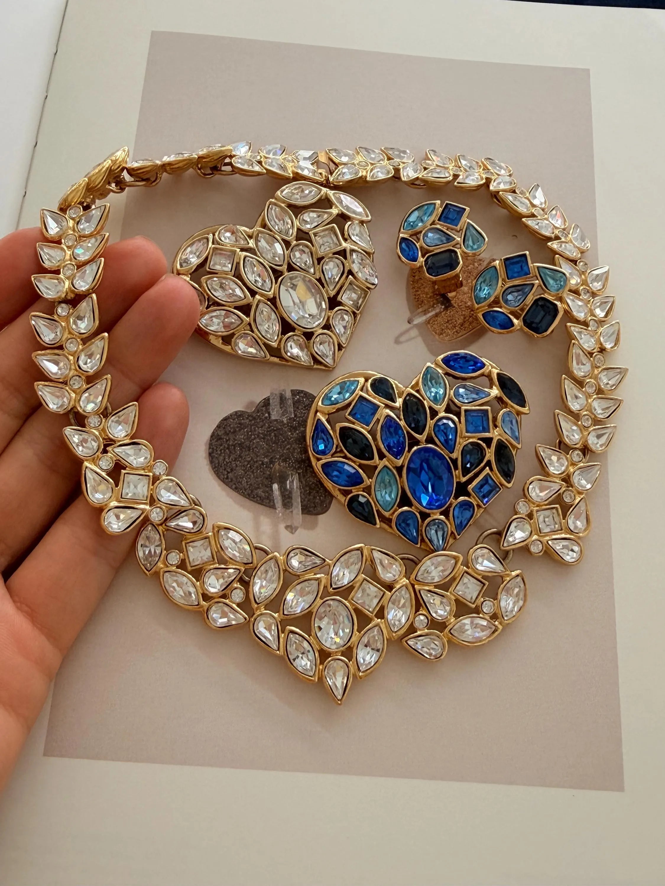 Vintage Yves Saint Laurent gold tone crystal choker necklace elegant bridal jewelry
