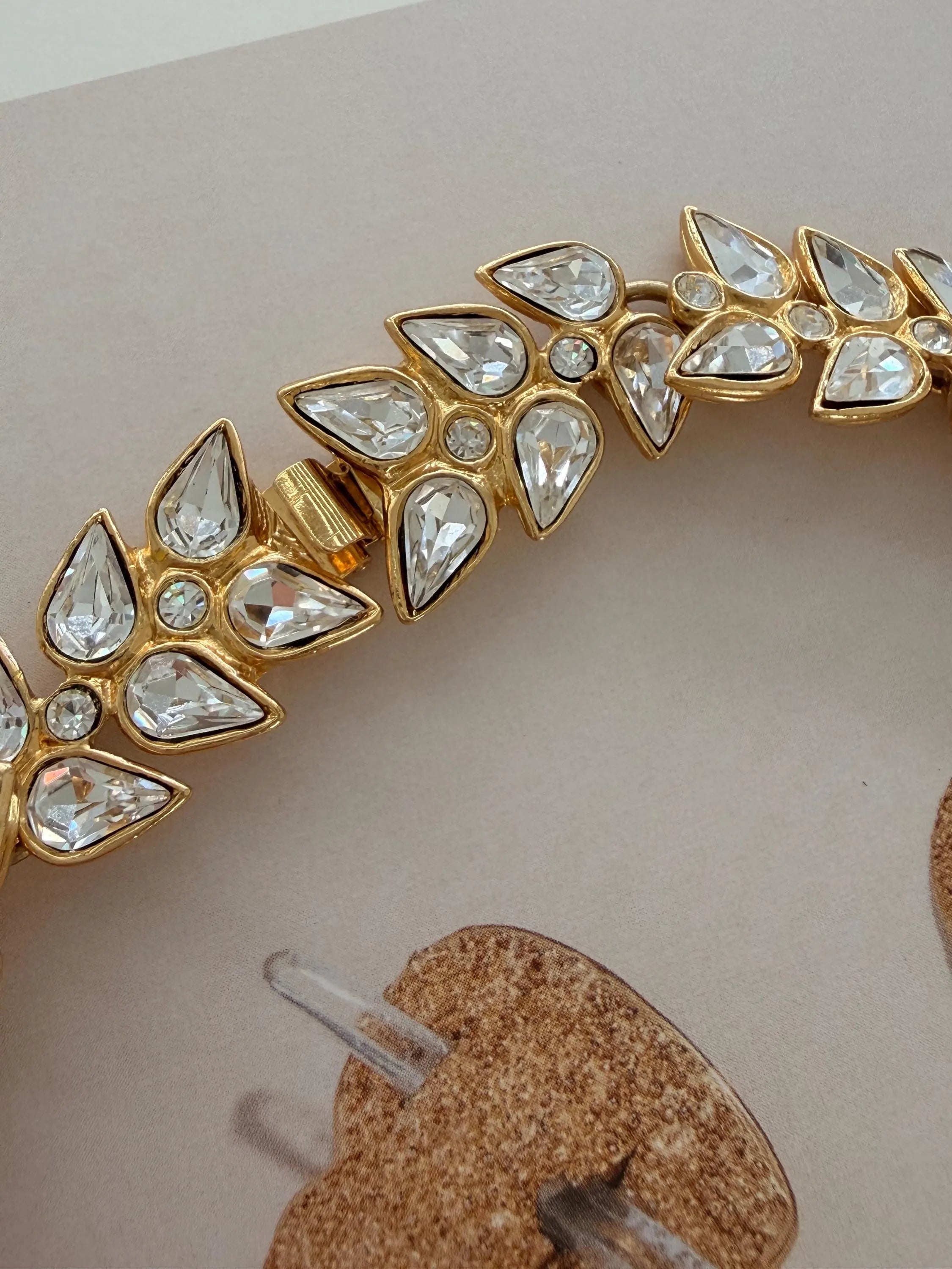 Vintage Yves Saint Laurent gold tone crystal choker necklace elegant bridal jewelry