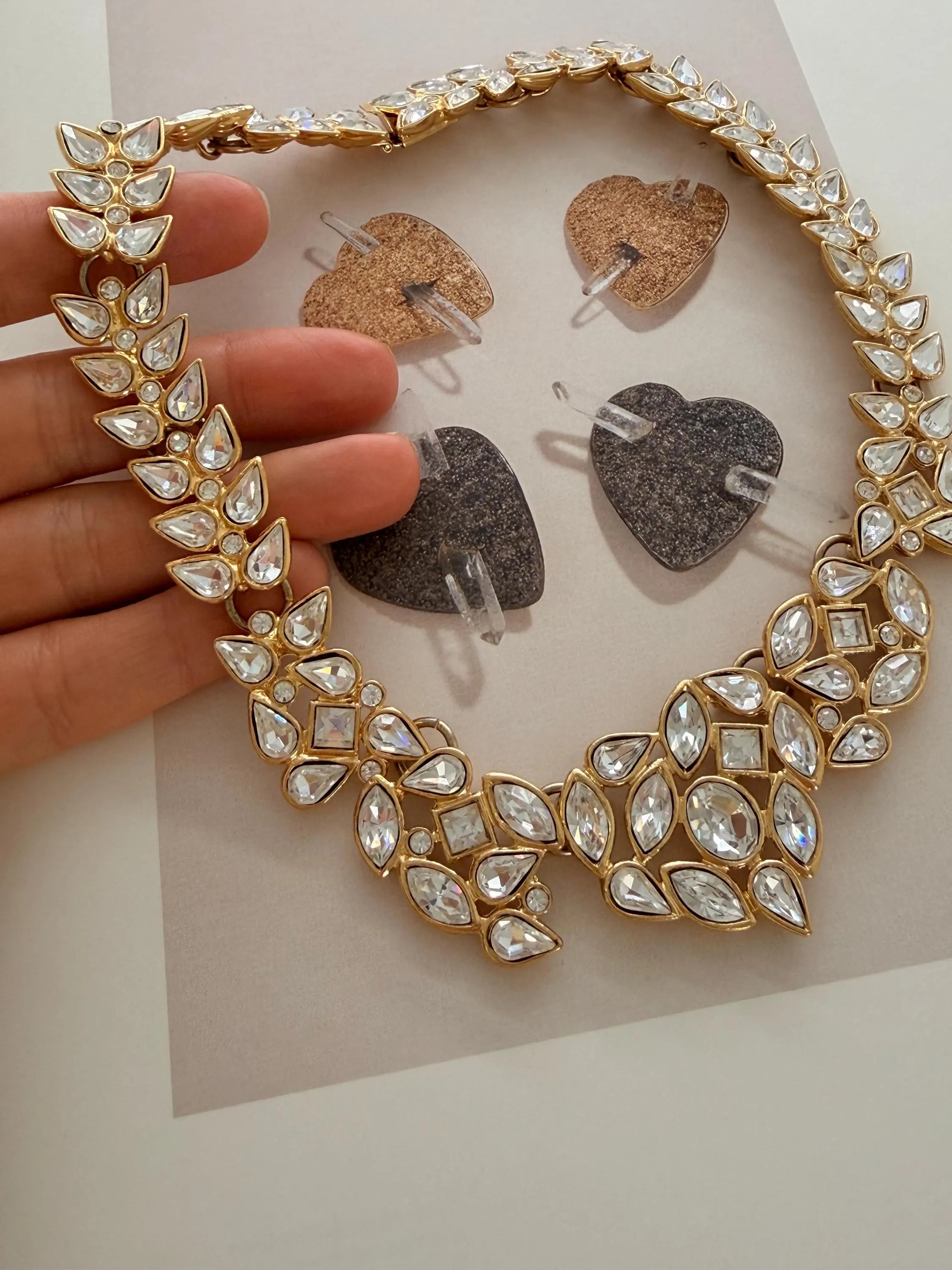 Vintage YSL crystal choker necklace worn as luxury bridal statement piece