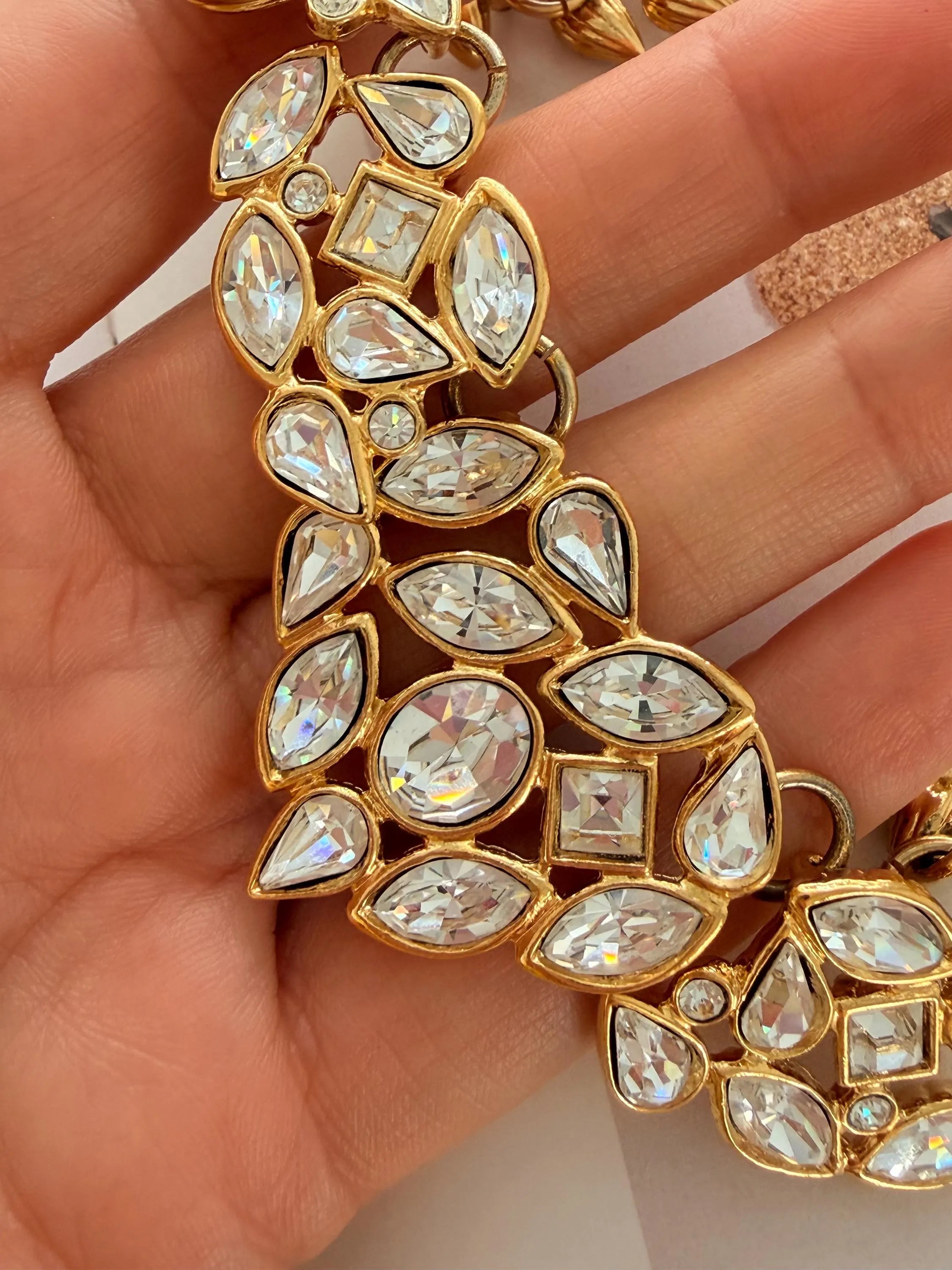 Vintage Yves Saint Laurent gold tone crystal choker necklace elegant bridal jewelry