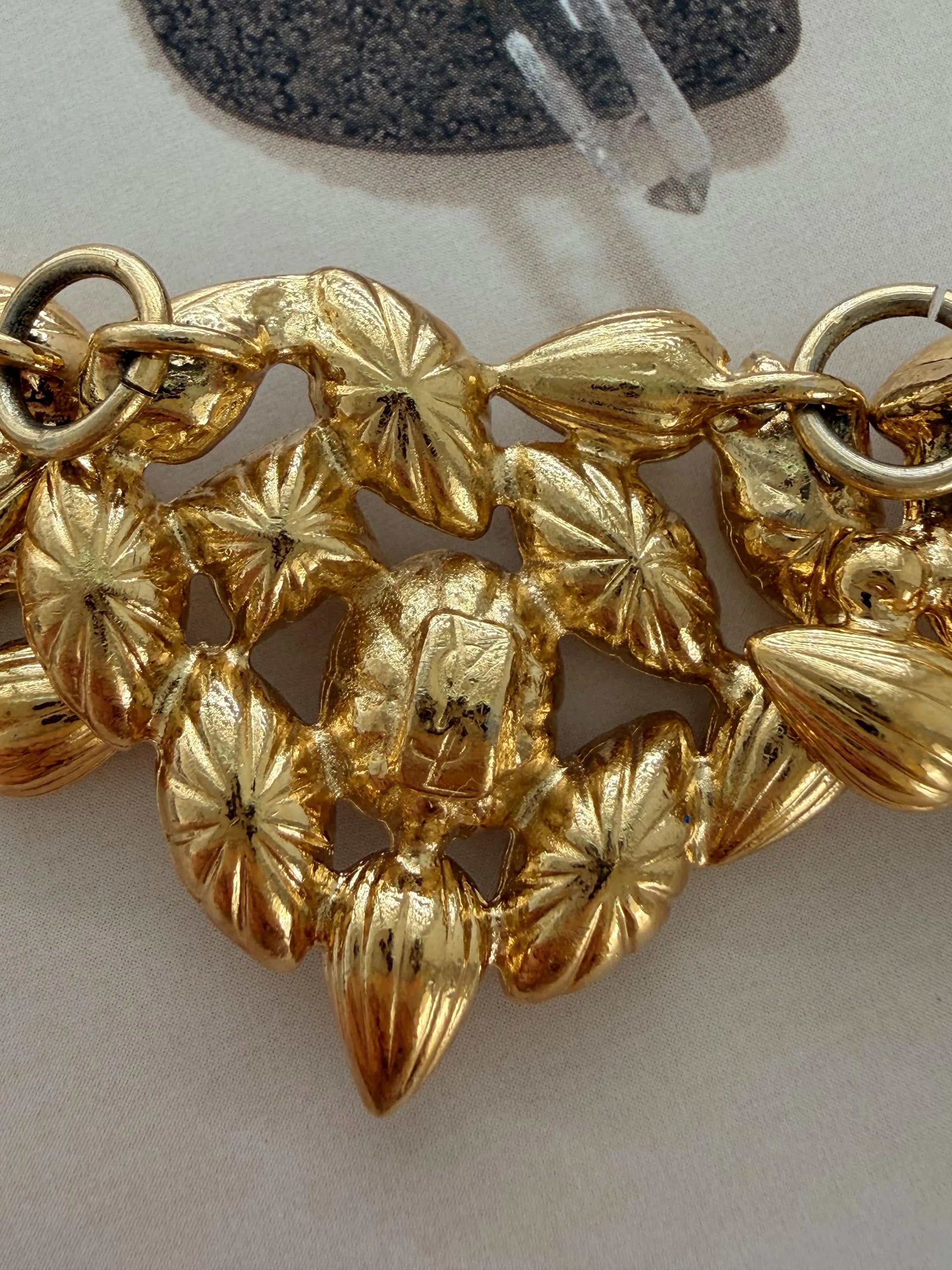 Vintage Yves Saint Laurent gold tone crystal choker necklace elegant bridal jewelry