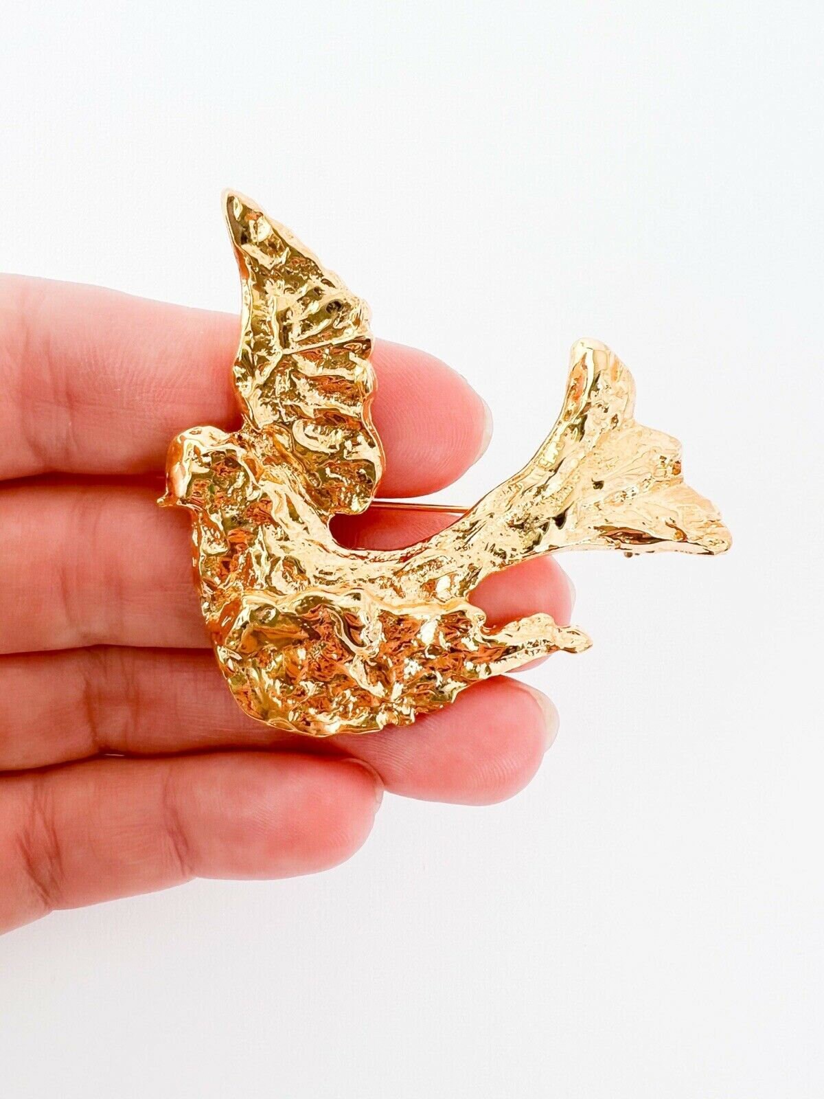 Vintage Yves Saint Laurent gold tone dove bird brooch pin elegant statement piece