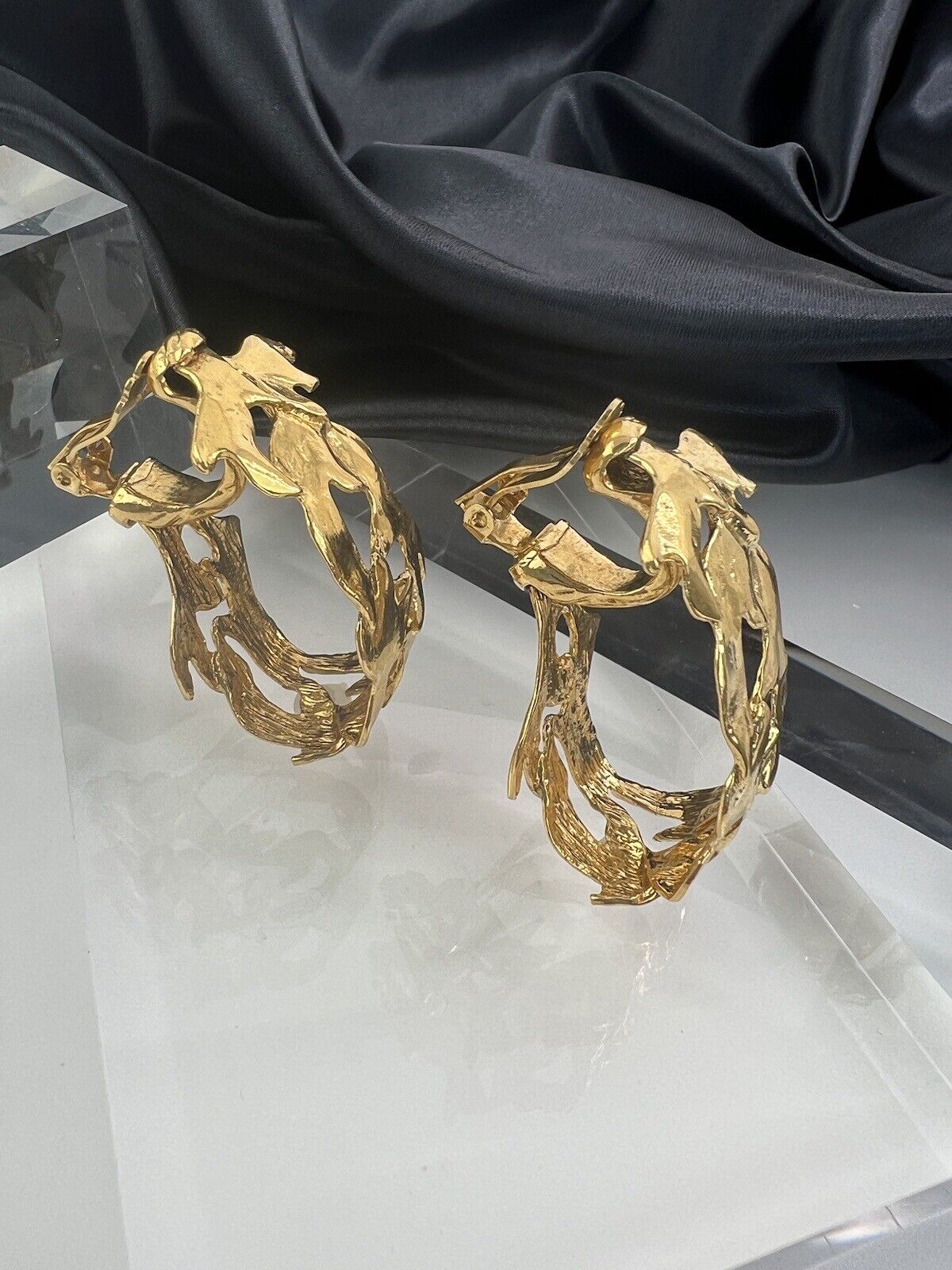 Vintage YSL Yves Saint Laurent Earrings, Vintage Hoop Earrings Gold, Gift for her, Vintage earrings , Clip-on Earrings, Leaf & Gold Tone