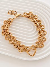 Authentic Vintage YSL Yves Saint Laurent gold heart chain necklace bold link toggle statement
