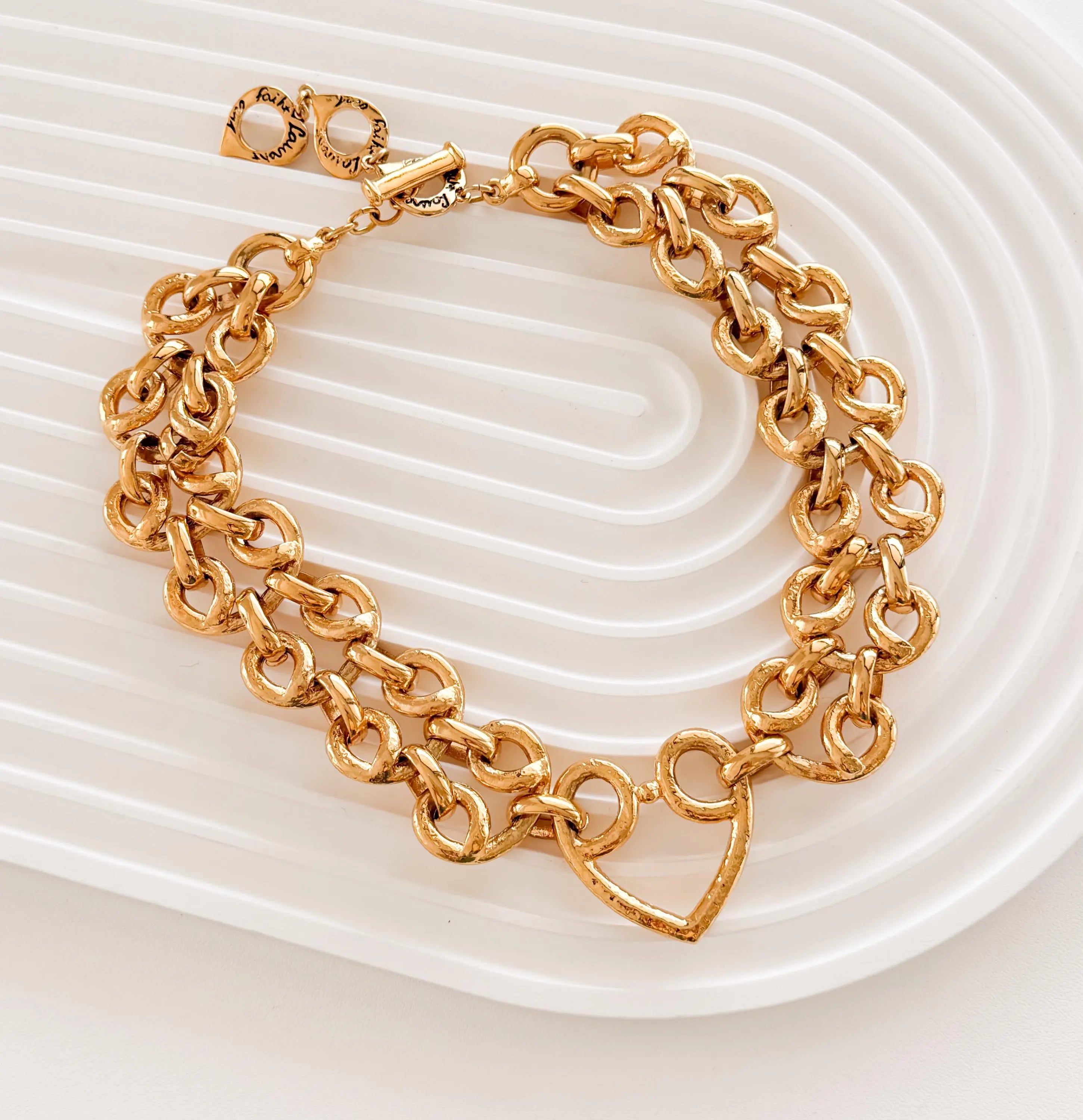 Vintage YSL gold chain necklace with toggle clasp engraved detail