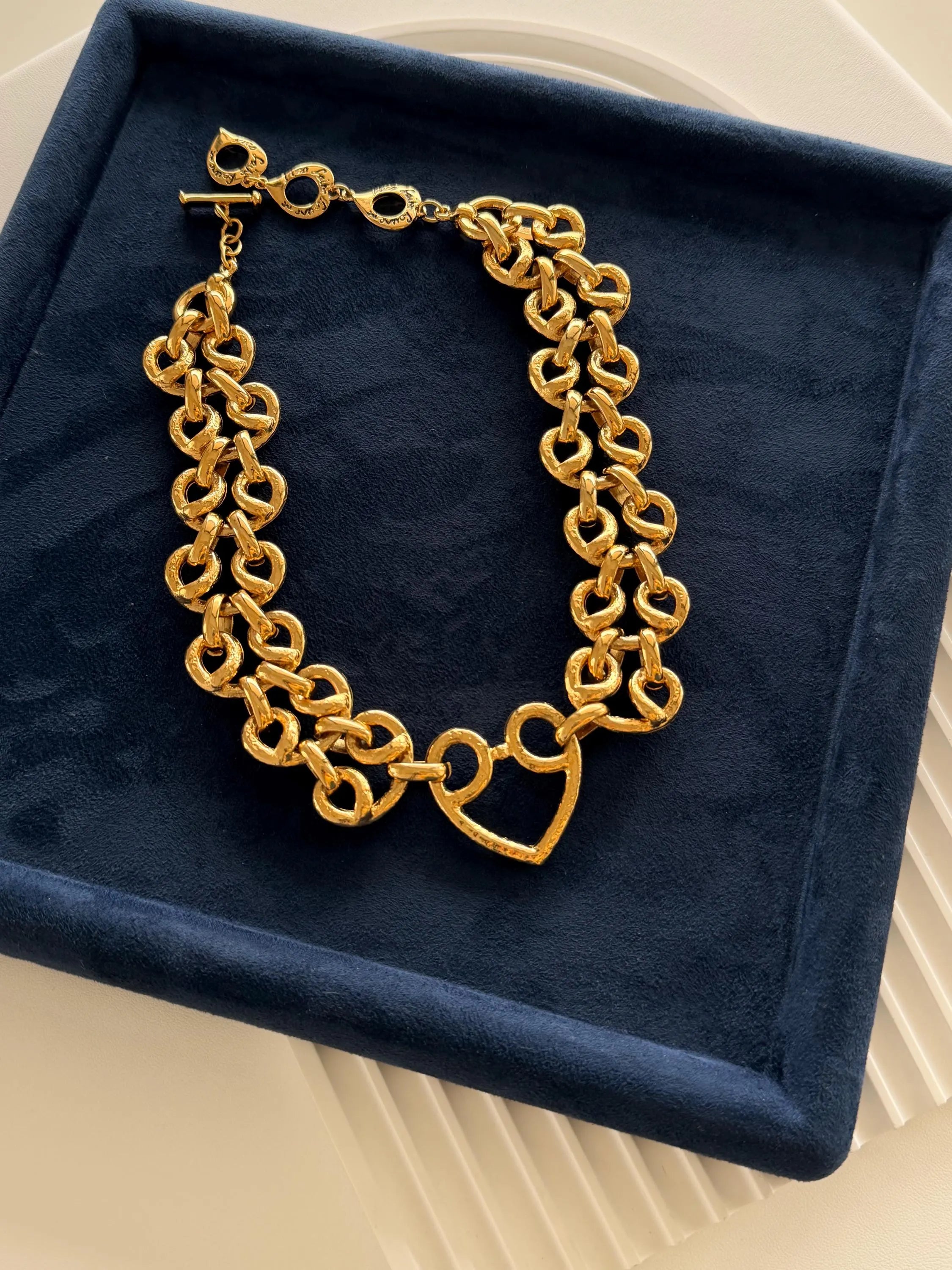 Vintage YSL gold chain necklace with toggle clasp engraved detail