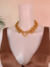 Authentic Vintage YSL Yves Saint Laurent gold heart chain necklace bold link toggle statement
