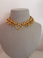 Authentic Vintage YSL Yves Saint Laurent gold heart chain necklace bold link toggle statement