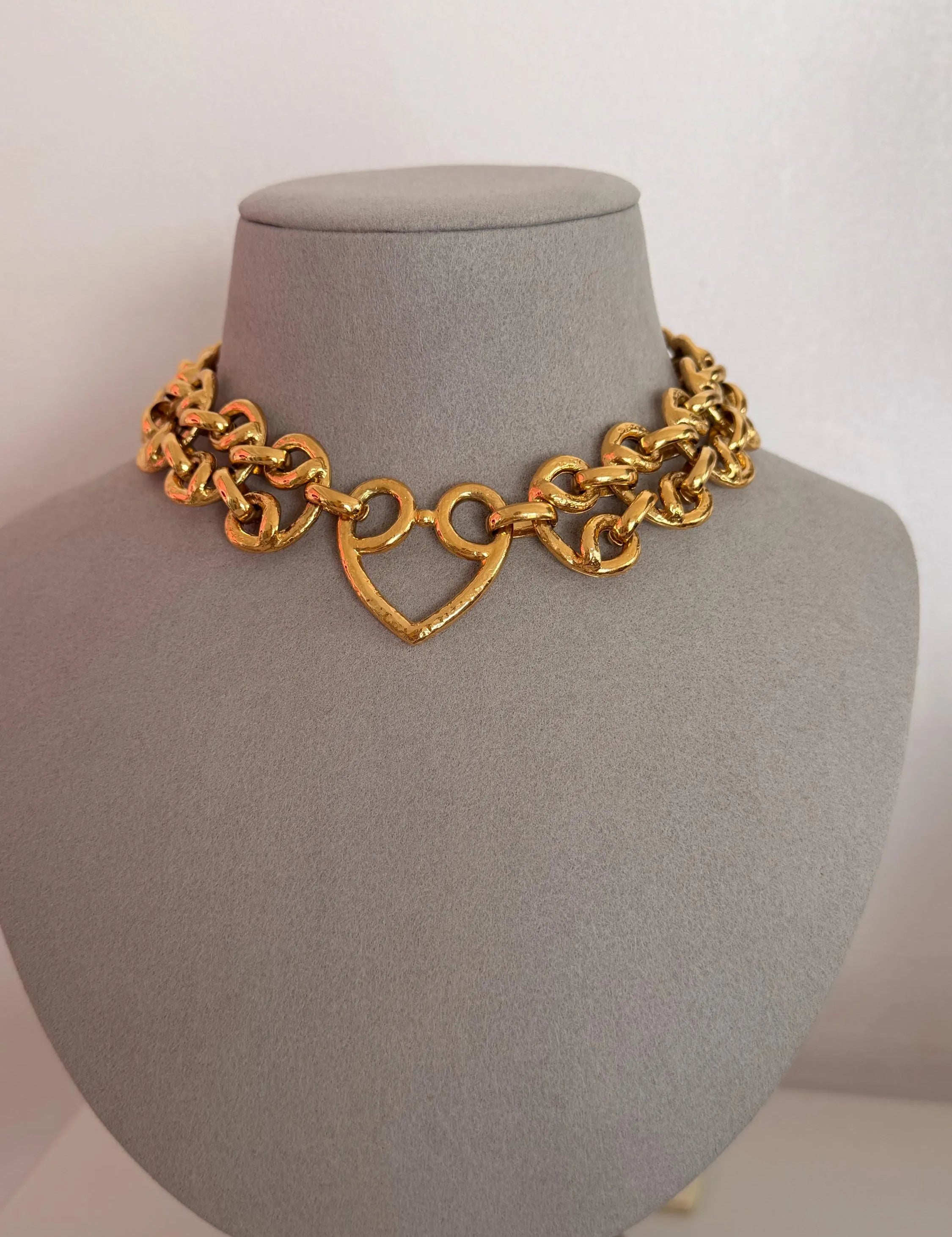 Authentic Vintage YSL Yves Saint Laurent gold heart chain necklace bold link toggle statement