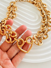 Authentic Vintage YSL Yves Saint Laurent gold heart chain necklace bold link toggle statement