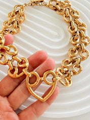 Vintage Yves Saint Laurent gold bold chain necklace with heart centerpiece