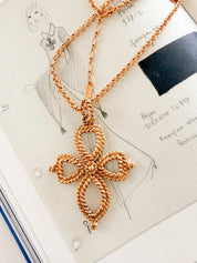 Authentic Vintage YSL Yves Saint Laurent gold openwork cross pendant long necklace opera length
