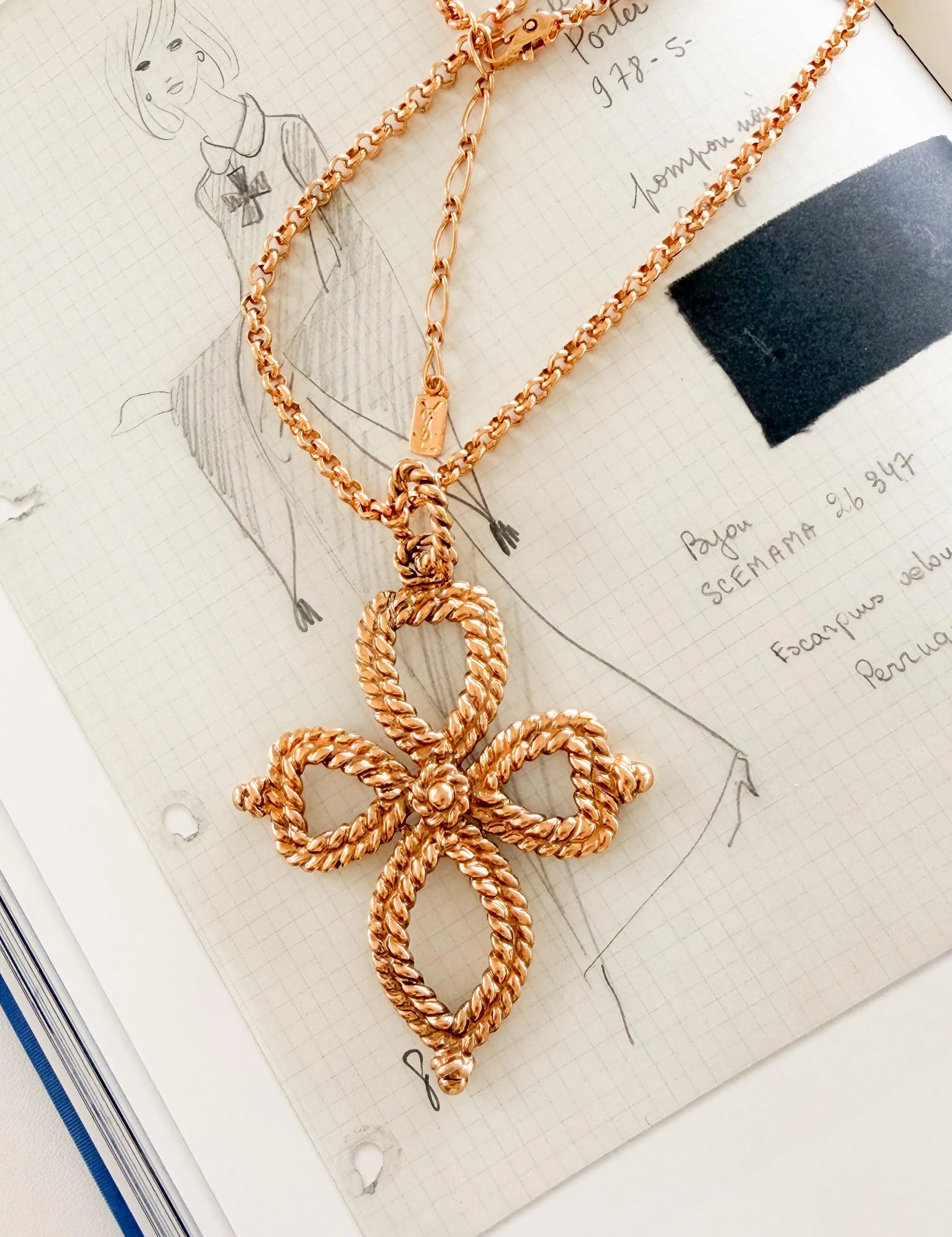 Authentic Vintage YSL Yves Saint Laurent gold openwork cross pendant long necklace opera length