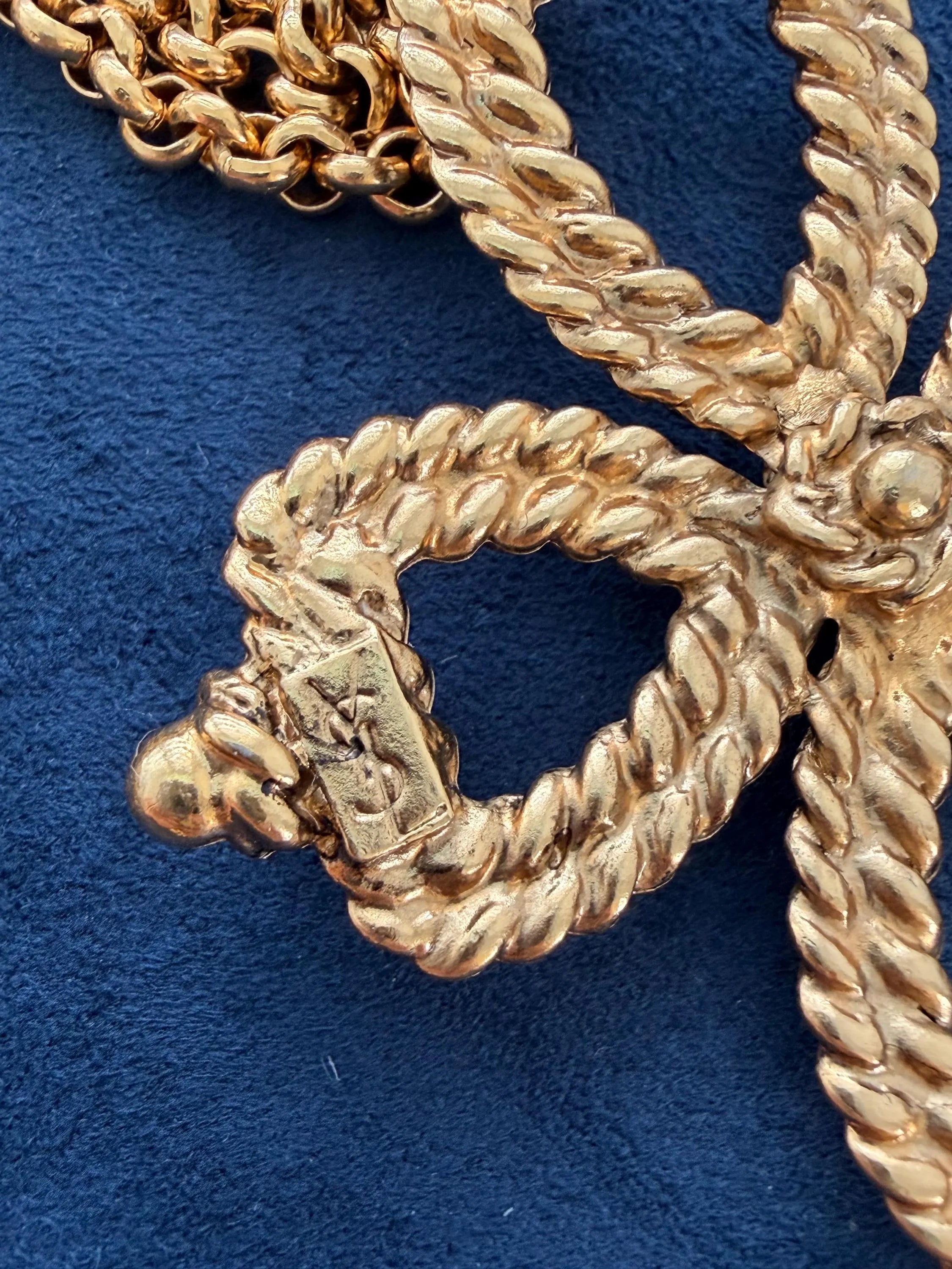 Signed YSL on authentic vintage cross pendant necklace gold tone