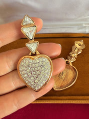 Collectible vintage Yves Saint Laurent crystal heart clip-on earrings