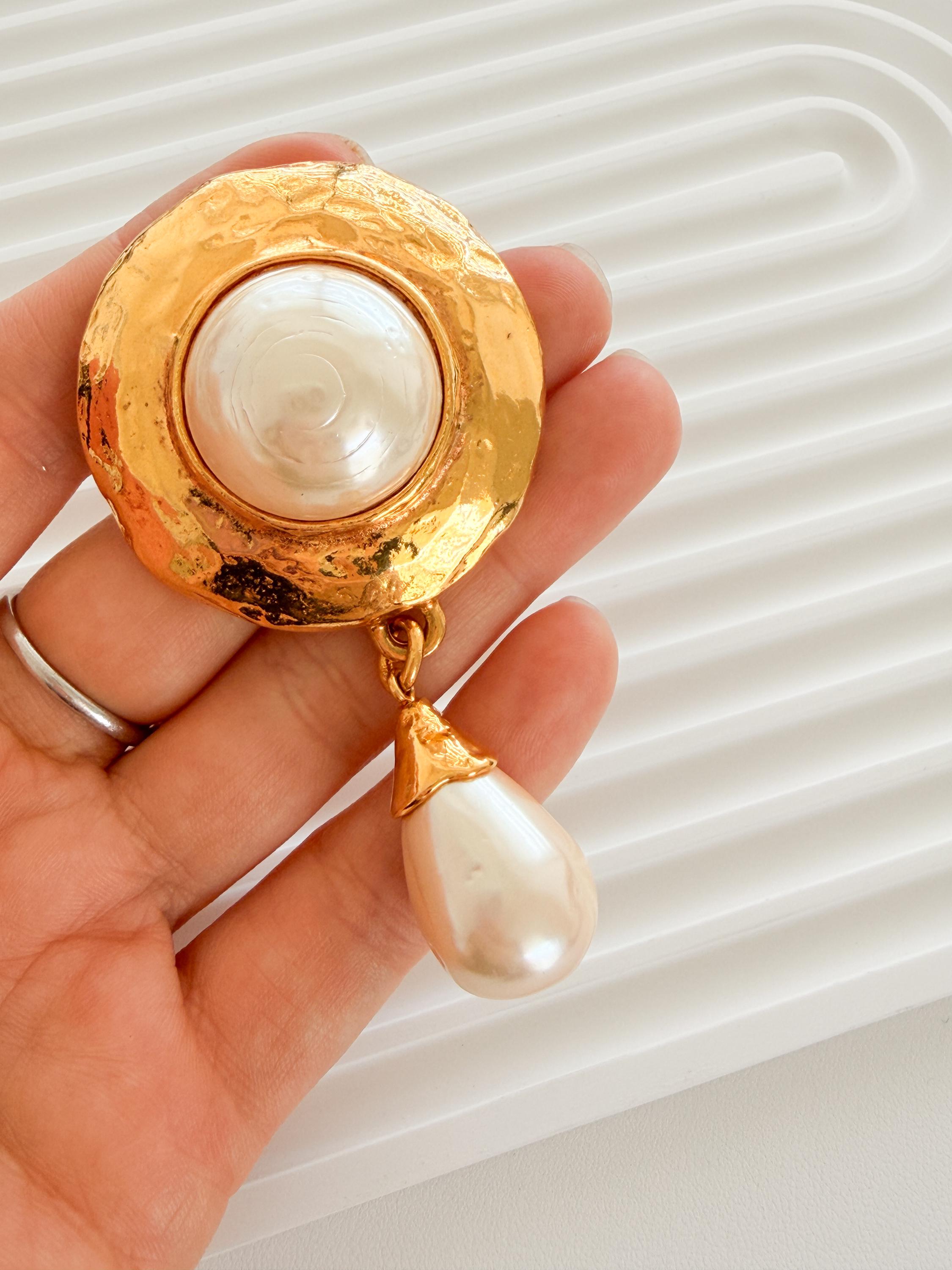 Signed YSL vintage pearl brooch collectible designer jewelry