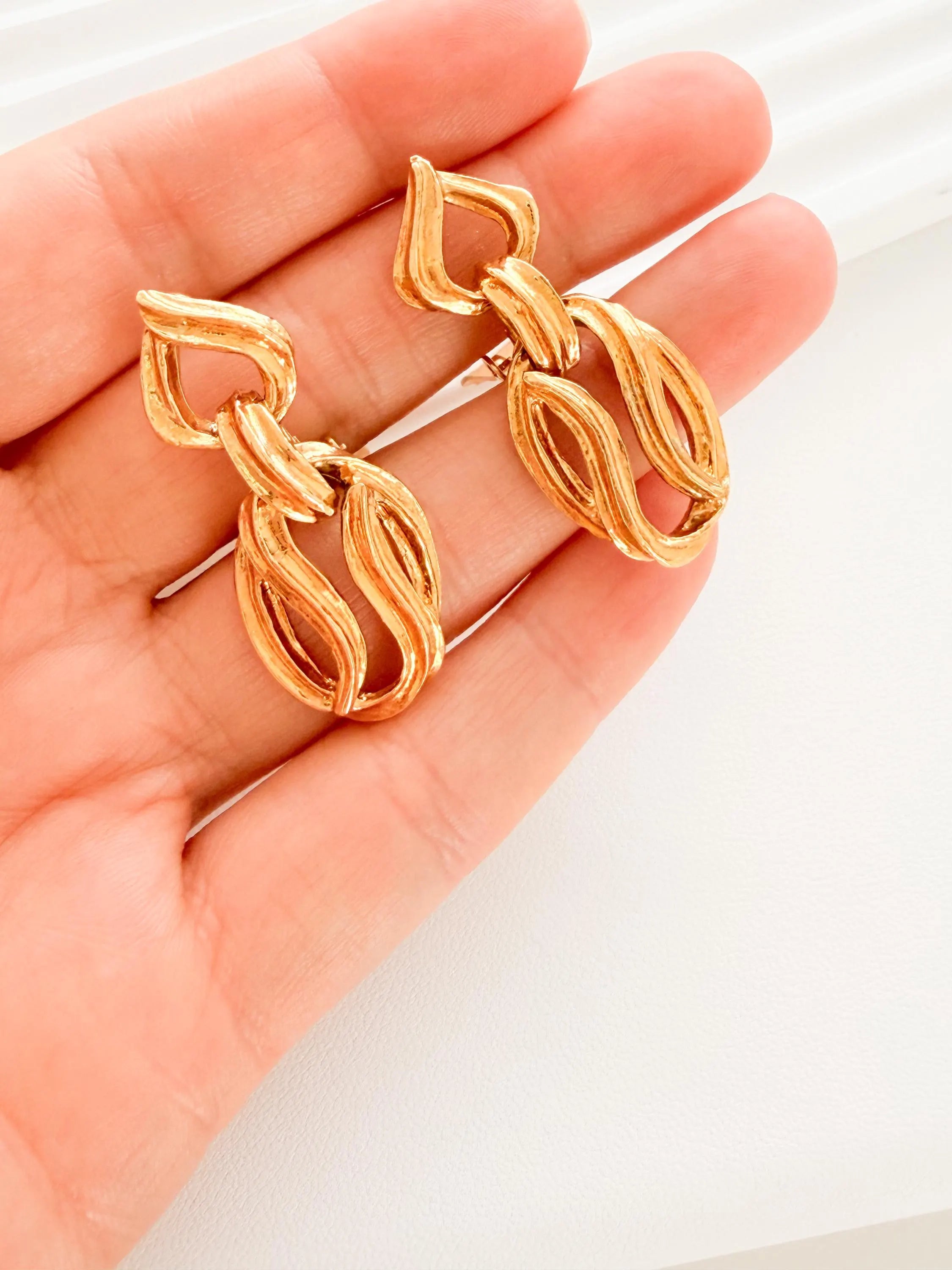 Vintage YSL sculptural link dangle earrings with fluid modernist design