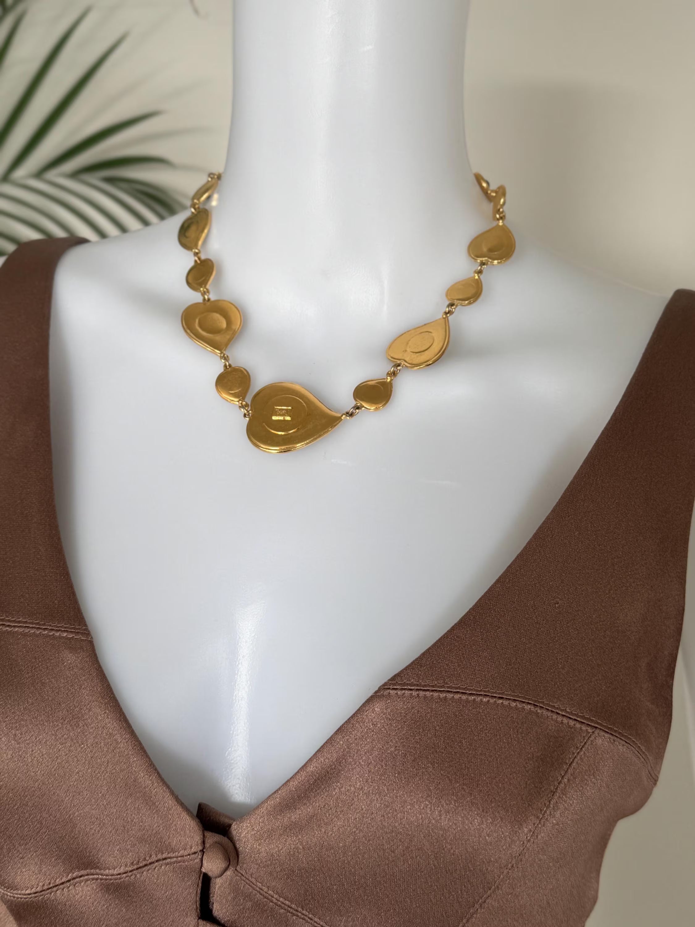 YSL heart signature clasp on vintage gold tone heart necklace