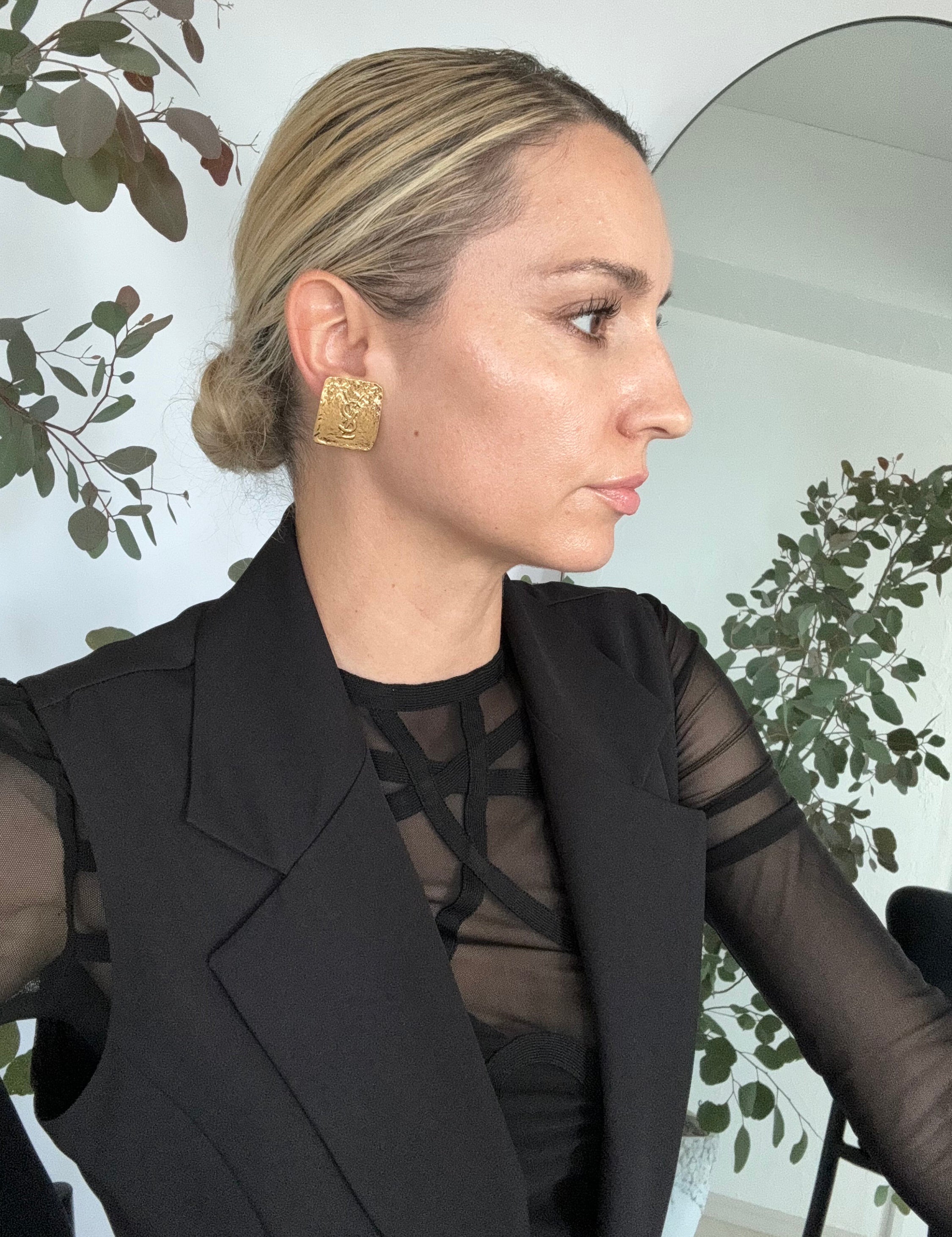 Vintage YSL Earrings, Yves Saint Laurent Gold Tone Earrings, Clip-on Earrings, Logo Earrings, Jewelry for Women, Gift for her, Jewelry Gold