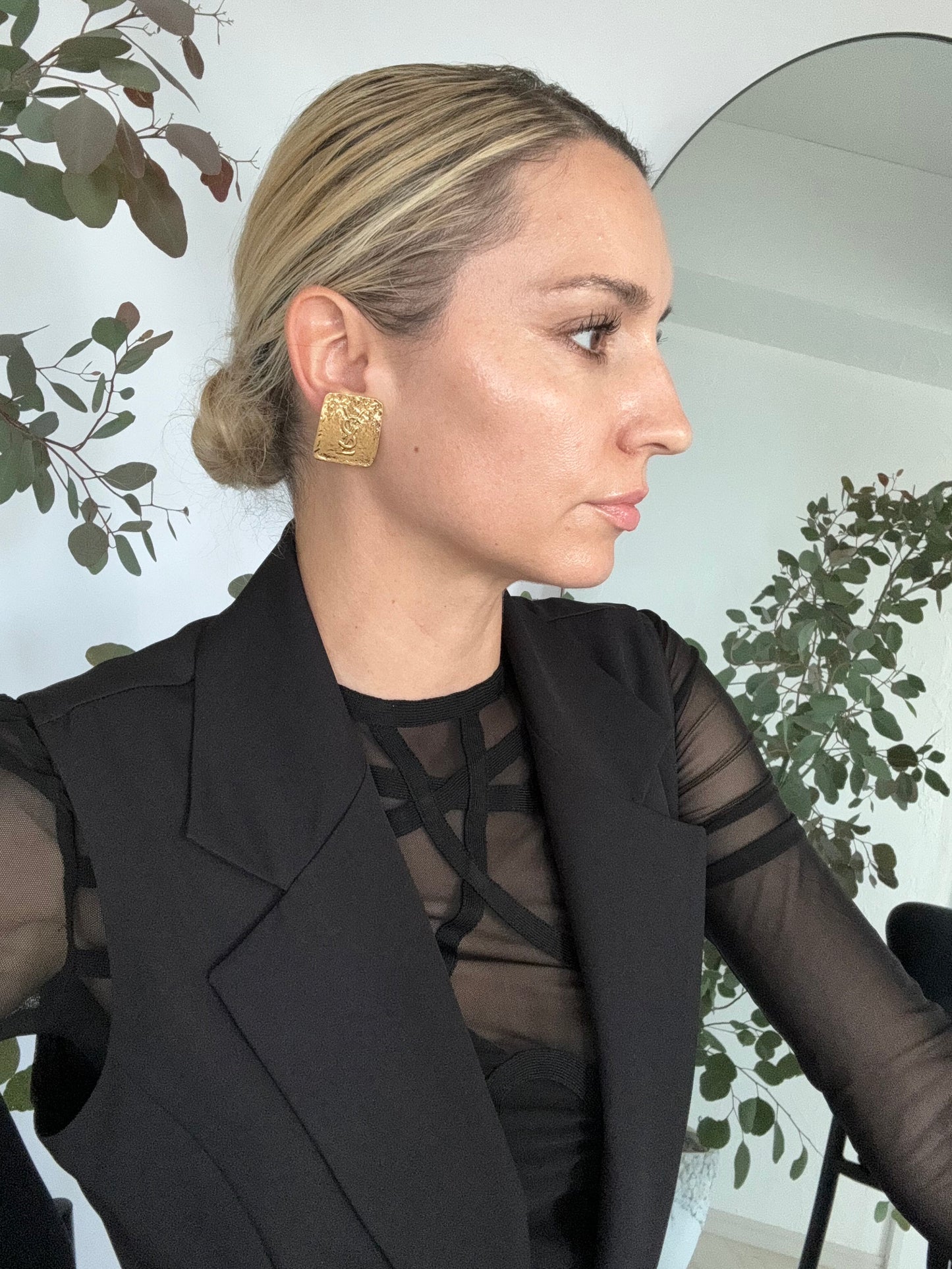 Vintage YSL Earrings, Yves Saint Laurent Gold Tone Earrings, Clip-on Earrings, Logo Earrings, Jewelry for Women, Gift for her, Jewelry Gold