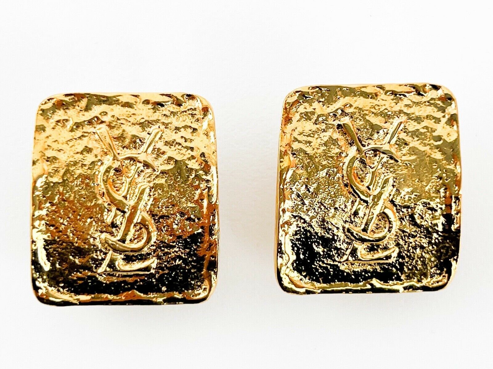 Vintage YSL Earrings, Yves Saint Laurent Gold Tone Earrings, Clip-on Earrings, Logo Earrings, Jewelry for Women, Gift for her, Jewelry Gold