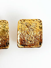 Vintage YSL Earrings, Yves Saint Laurent Gold Tone Earrings, Clip-on Earrings, Logo Earrings, Jewelry for Women, Gift for her, Jewelry Gold