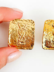 Vintage YSL Earrings, Yves Saint Laurent Gold Tone Earrings, Clip-on Earrings, Logo Earrings, Jewelry for Women, Gift for her, Jewelry Gold