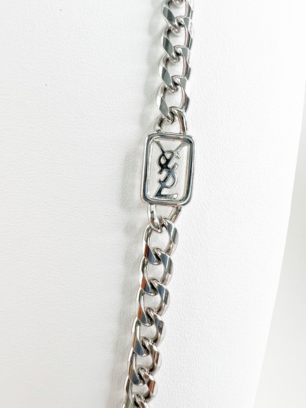 Vintage YSL necklace, chain necklace, charm necklace, vintage necklace, YSL logo necklace, necklace silver, gift for her
