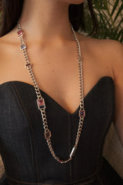 Vintage YSL Yves Saint Laurent Necklace, Vintage Necklace Pendant, Chain Necklace Silver, Gift for her, crystals Pendant Long Necklace